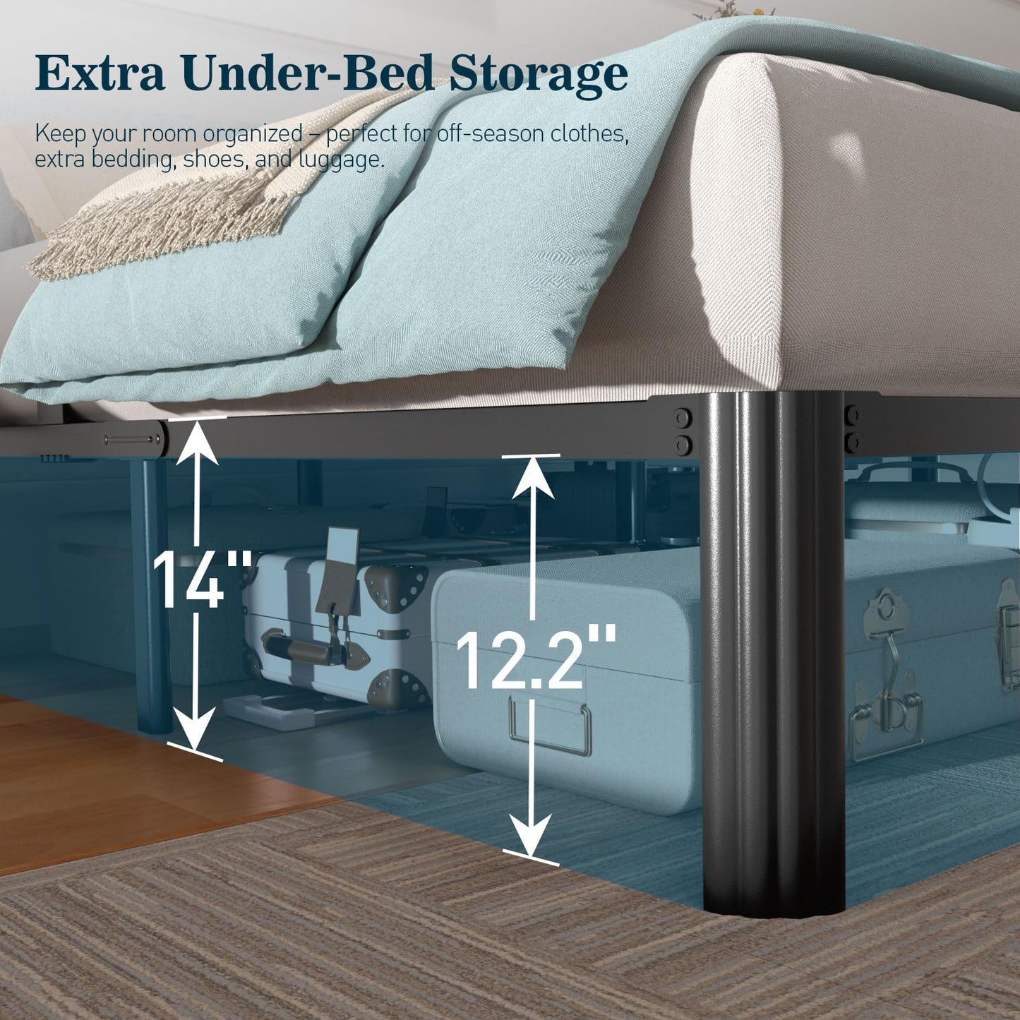 hiyuehome Twin Bed Frame,14 Inch 3500LBS Heavy Duty Noise-Free Metal Platform with Mattress Stoppers Retainers,Headboard Compatible,No Box Spring Needed,Easy Assembly, Round Feet