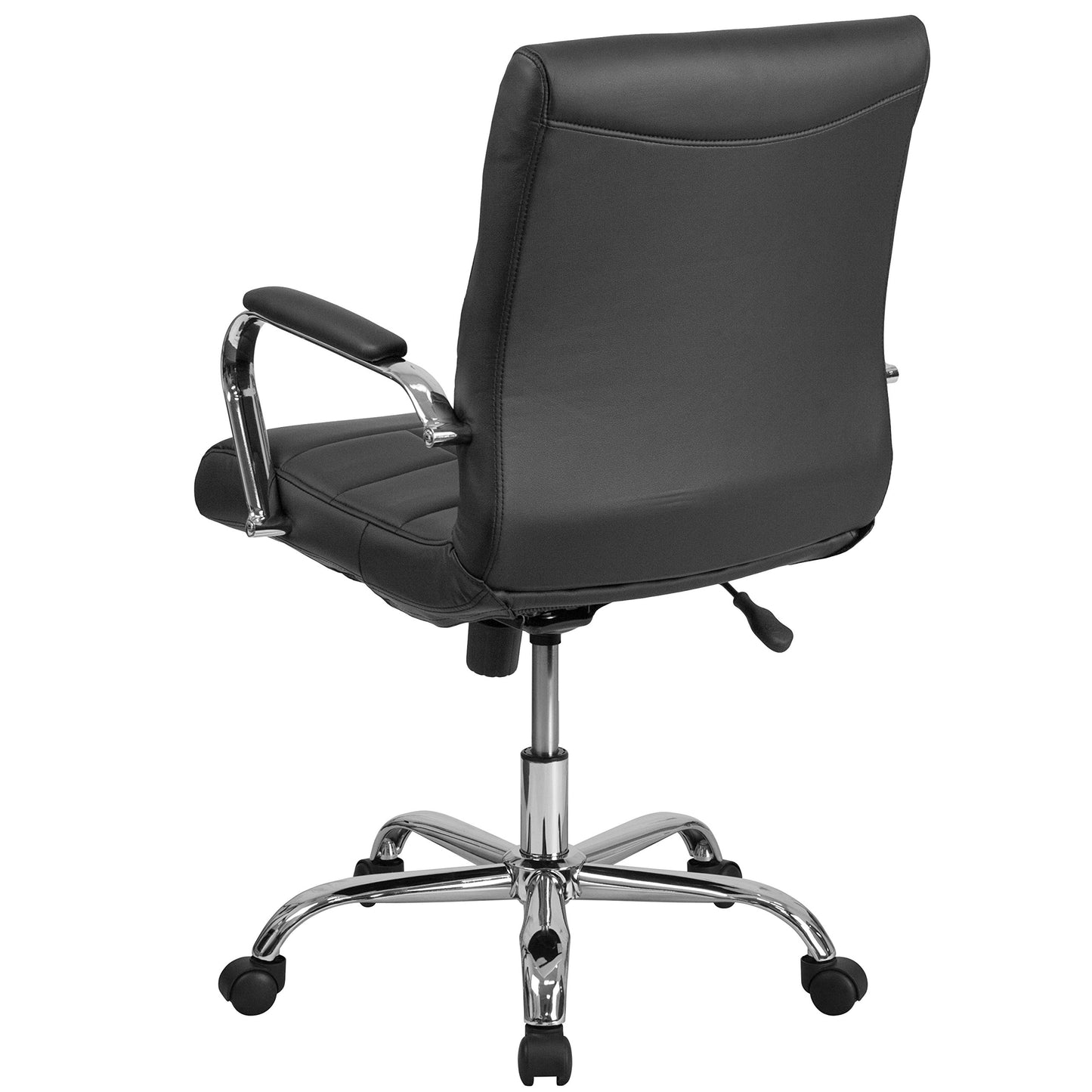 Flash Furniture Vivian Mid-Back Swivel Vinyl Upholstered Desk Chair with Padded Seat and Armrests, Adjustable Height Padded Office Chair, Black/Chrome