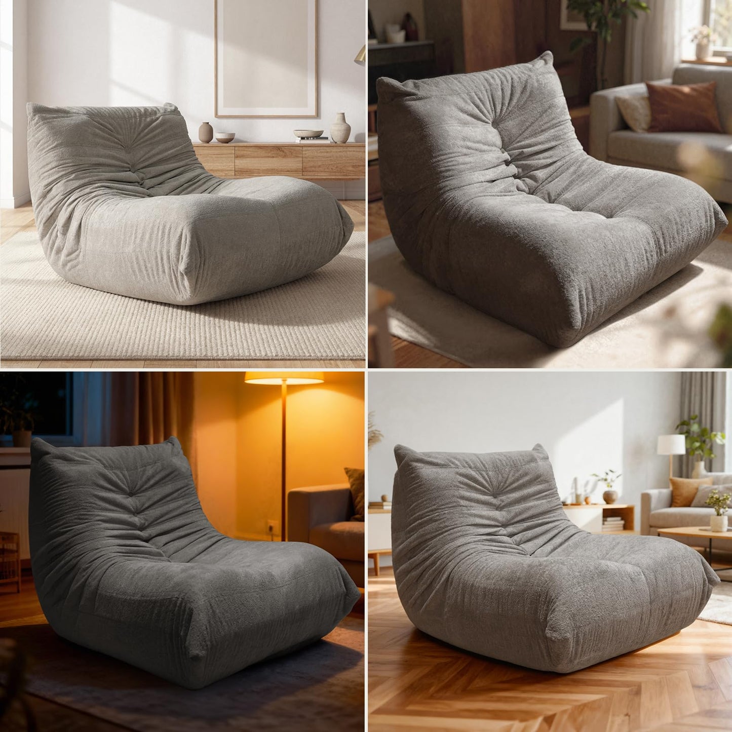 Sytopia Premium Chenille Bean Bag Chair for Adults, Oversized 35D Memory Foam Floor Sofa, Giant Deep Seat Gaming Reading Nook, No Assembly Required, Urban Grey
