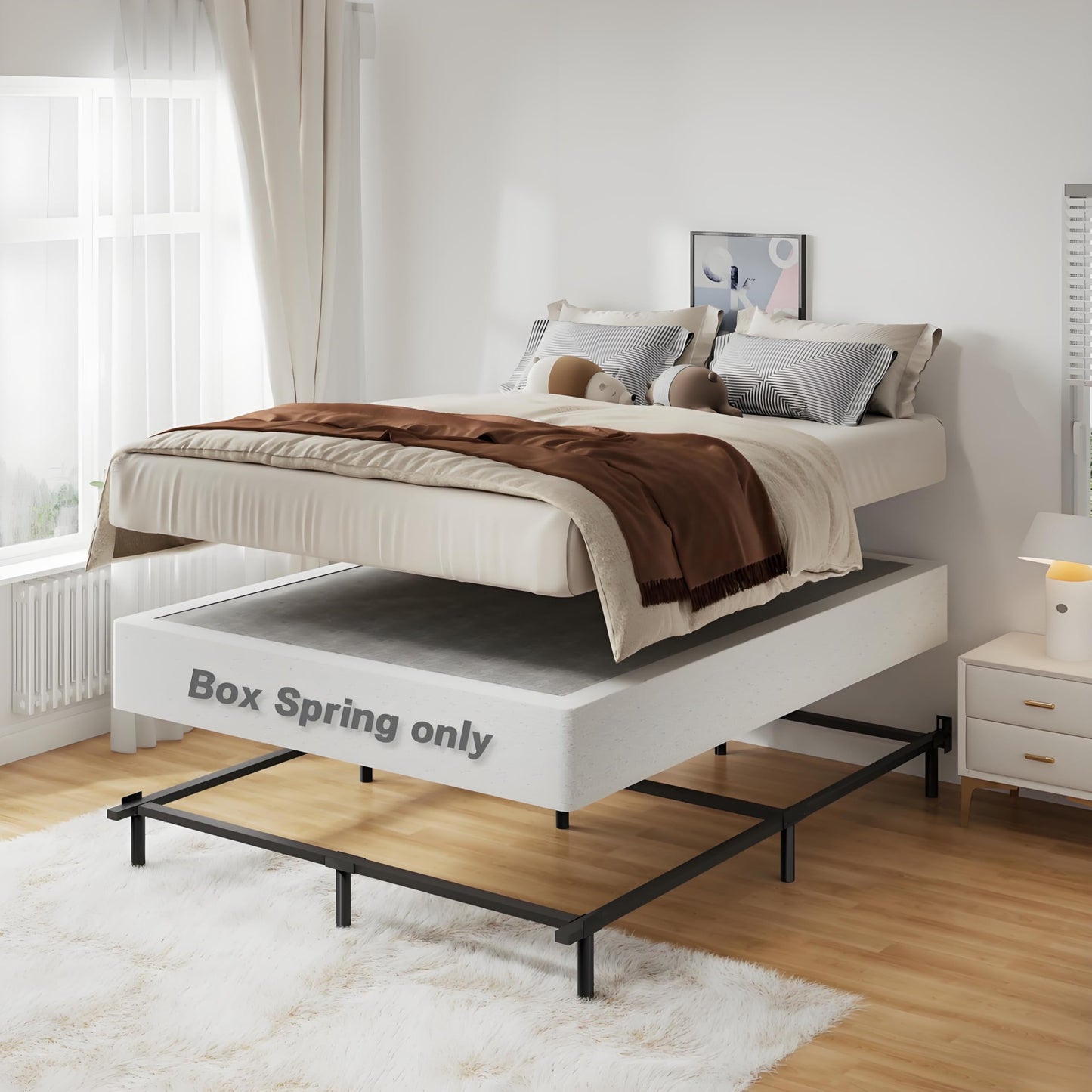 Snaye Full Size Box Spring Bed Base 9 Inch, 3000lbs Heavy Duty Box Spring Full Metal Mattress Foundation with Fabric Cover, Tool-Free Easy Assembly, Noise Free