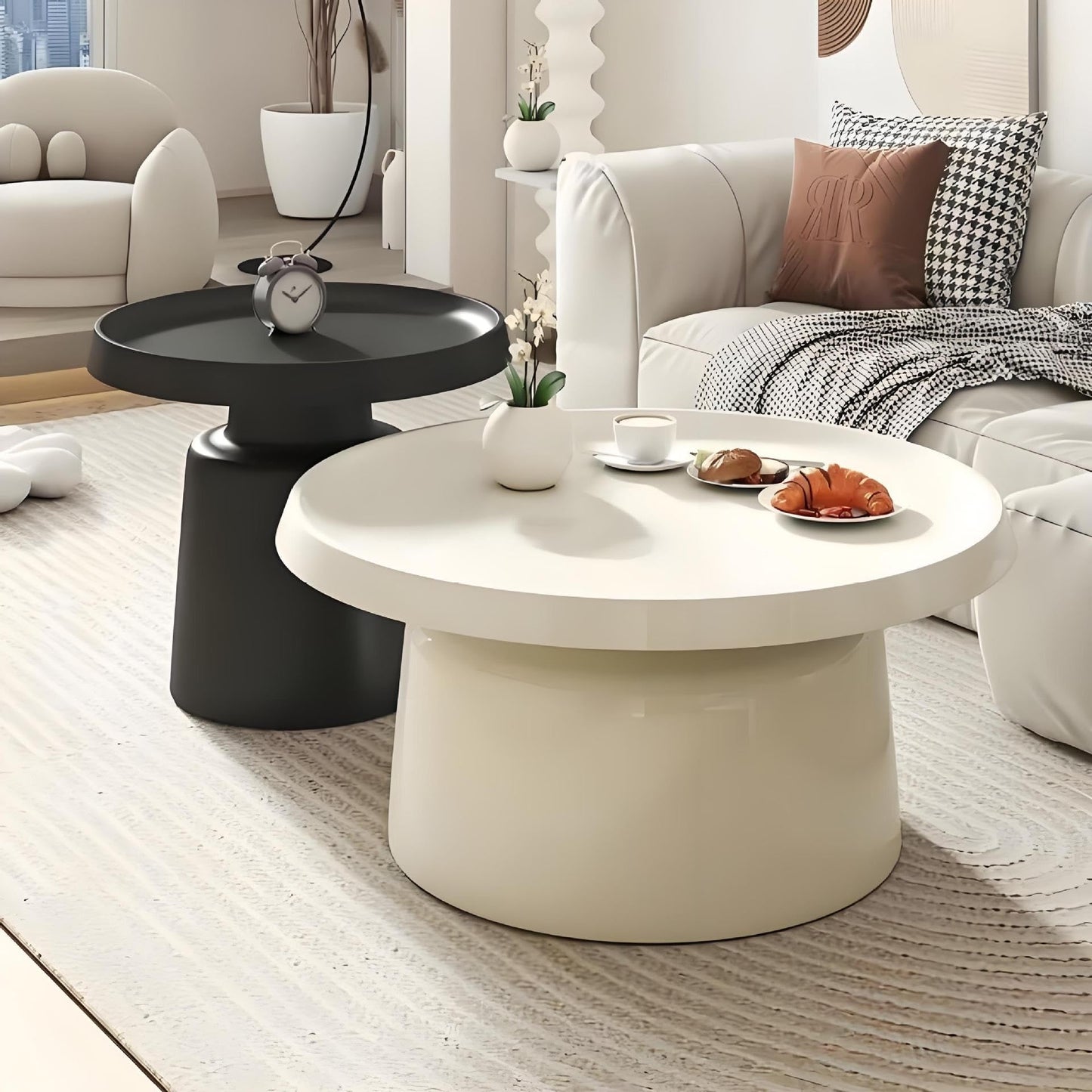 Zxarunas us Wide Solid End Coffee Table in Black, Handcrafted Boho-Style Accent Table for Living, Bedroom Or Home Office Coffee Table(W-Balck,Plástico)