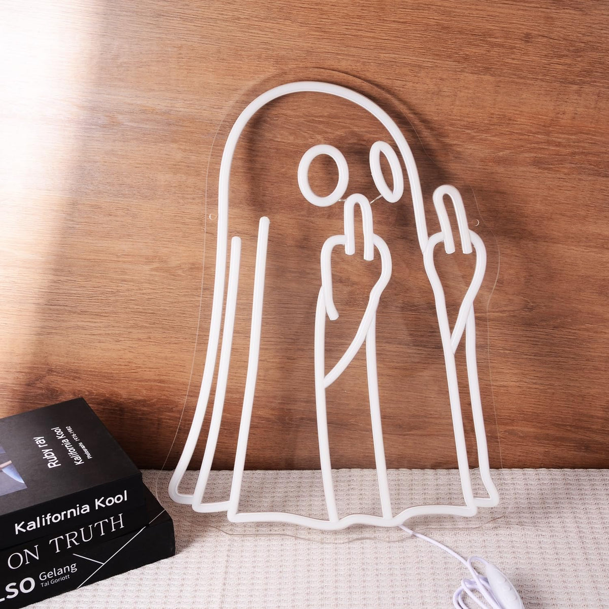 Ghost Halloween Neon Light Sign Spooky Middle Finger LED Lights for Halloween Party Decorations Bedroom Living Room Home Kids Room Man cave Bar Pub Cafe