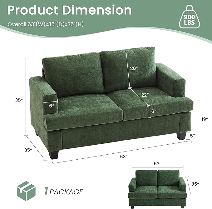 YOUDENOVA Sofa, 3 Piece Set Comfy Sofa, Loveseat & 2 3-Seater Couch