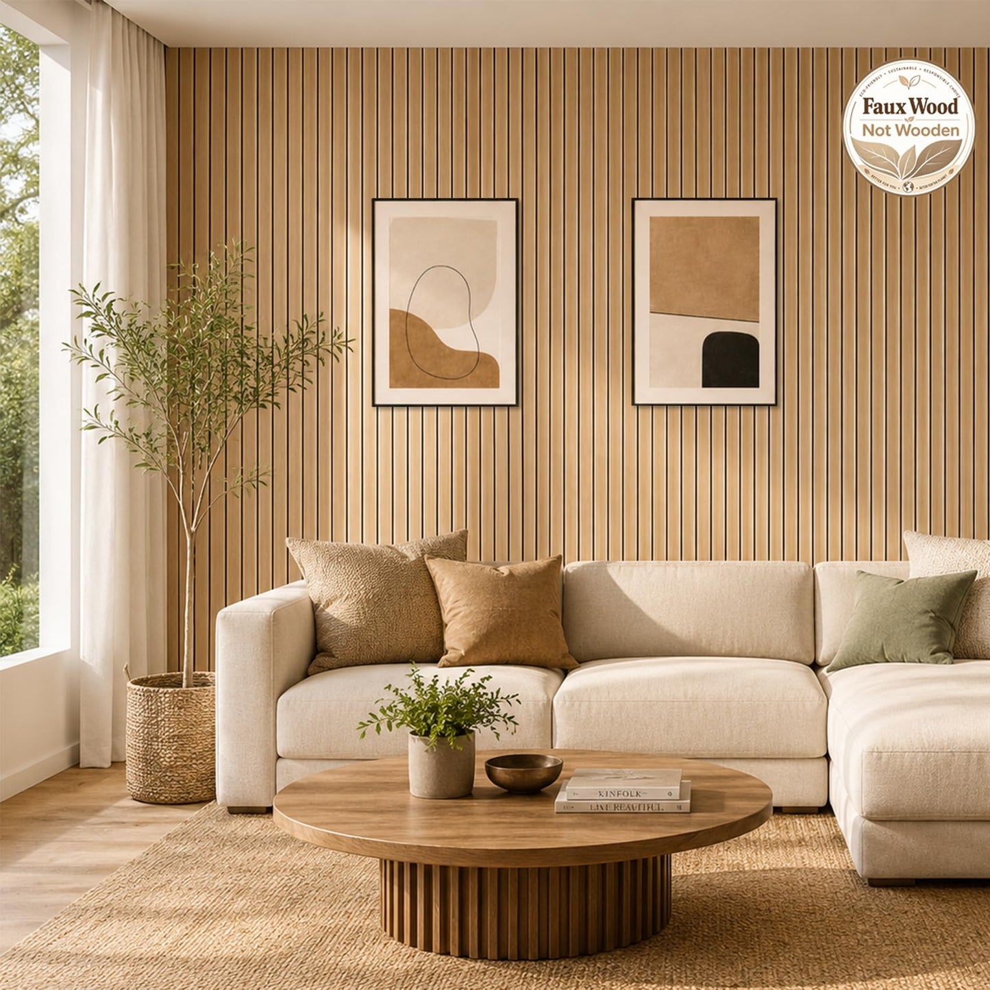 Hrboat Peel and Stick PVC Slat Wall Panel, 3D Faux Oak, 236 x 15.75 in