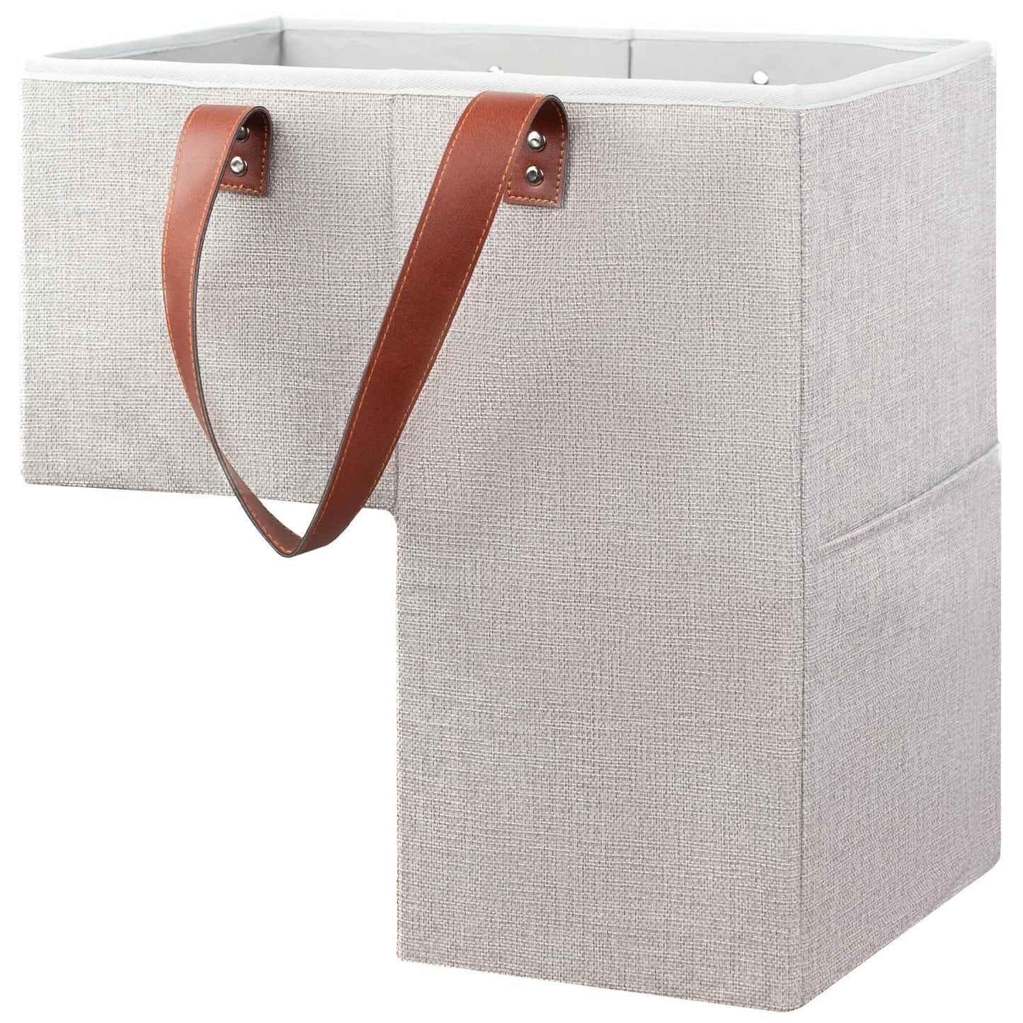 NOVEMBER SPRING Stair Basket Storage,Foldable Step Organizer with Leather Handle & Side Pocket,Laundry Staircase for Wooden & Carpeted Stair,Woven Home Storage Bins Household Essentials