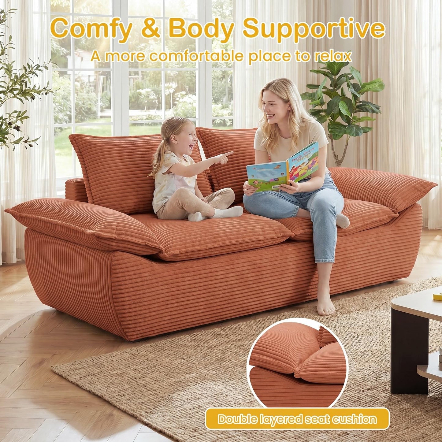 AOLVDOW 56" Boneless Loveseat Sofa, 2-Seater Boneless Sofa with Removable Cushions & 2 Pillows, Small Deep Seat Boneless Couch Compress Foam Sofa for Living Room, Apartments, & Office