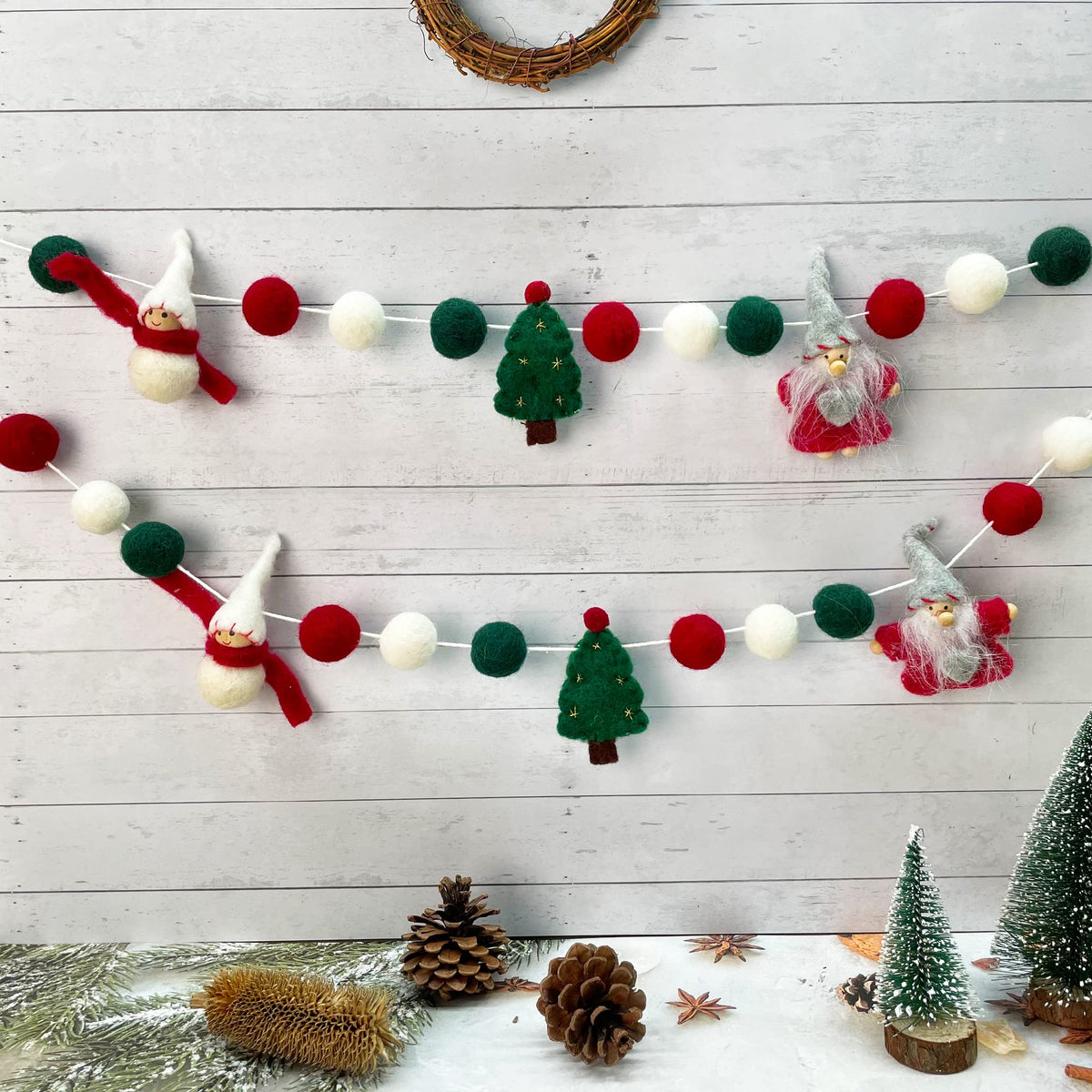 pinkblume Wool Felt Christmas Garland Wool Felt Snowman Xmas Tree Santa Claus Banner Pom Pom Garland Bunting Christmas Decortations Clearance for Home Fireplace Windows Indoor Outdoor Christmas Decor