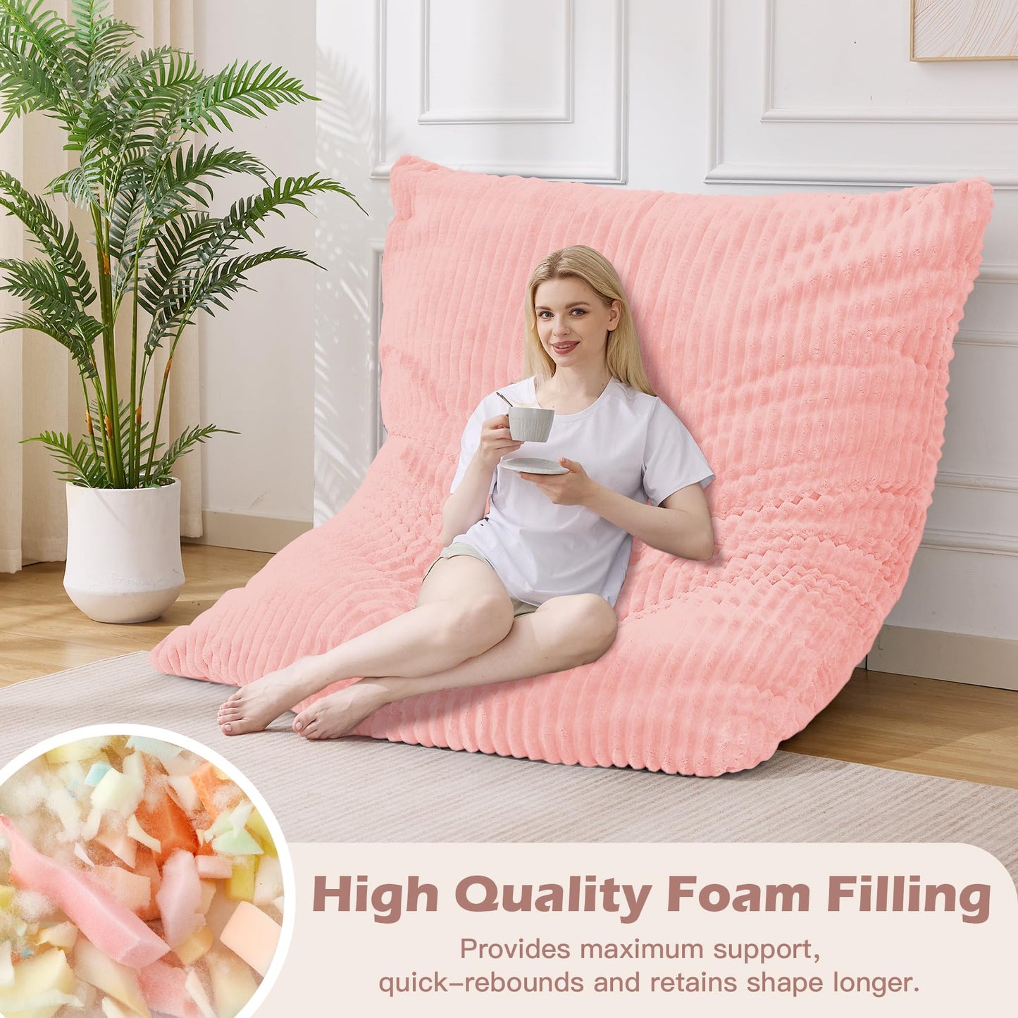 MuaMelop Bean Bag Chair, Giant Bean Bag Chair, 4 in 1 Convertible Beanbag Chairs for Adults with Removable Cover, Memory Foam Floor Cushions, Living Room, Bedroom, Pink