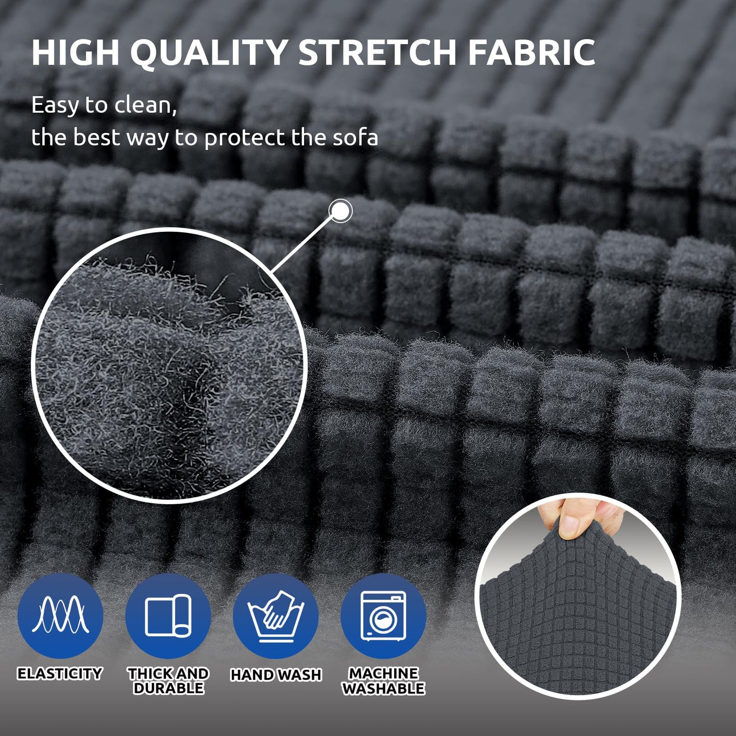 KEKUOU Stretch Sofa Cover Slipcover ，Couch Covers for 3 Cushion Couch Sofa pet Friendly (78"-94") Furniture Protector Sofa with Elastic Bottom for Kids,Dog, Jacquard Small Checked(Large,Charcoal)