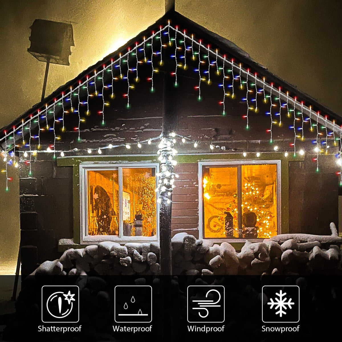LAMPHOME 6.2FT 100 Multicolor Icicle Lights, White Wire, Indoor/Outdoor Christmas & Holiday Lights