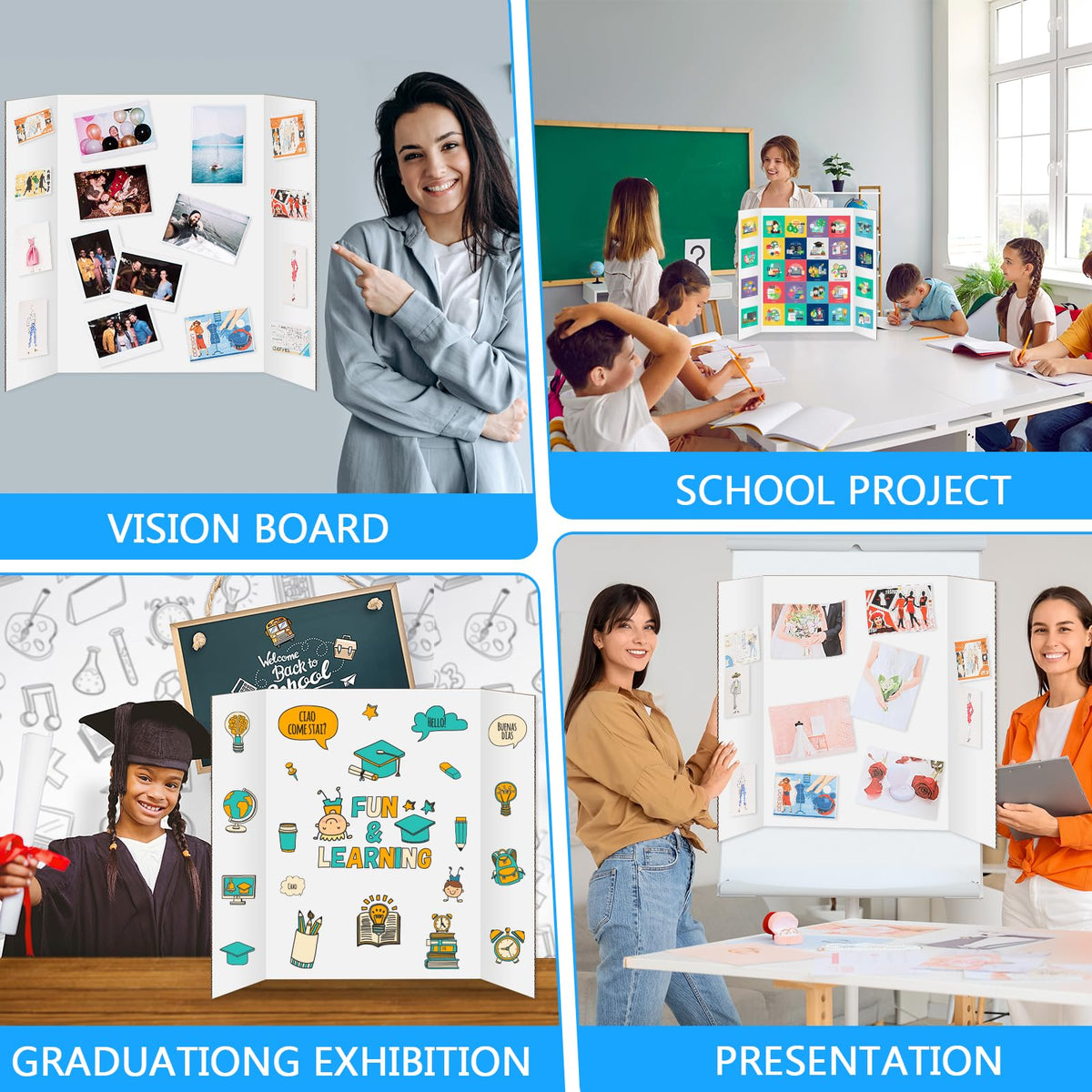 4 Pack Trifold Poster Board 48" X 36", IKAYAS Single Sided White Poster Boards, Science Fair Display Boards Posterboard for Mounting, Prints,Art,Display,Projects Classroom Supplies