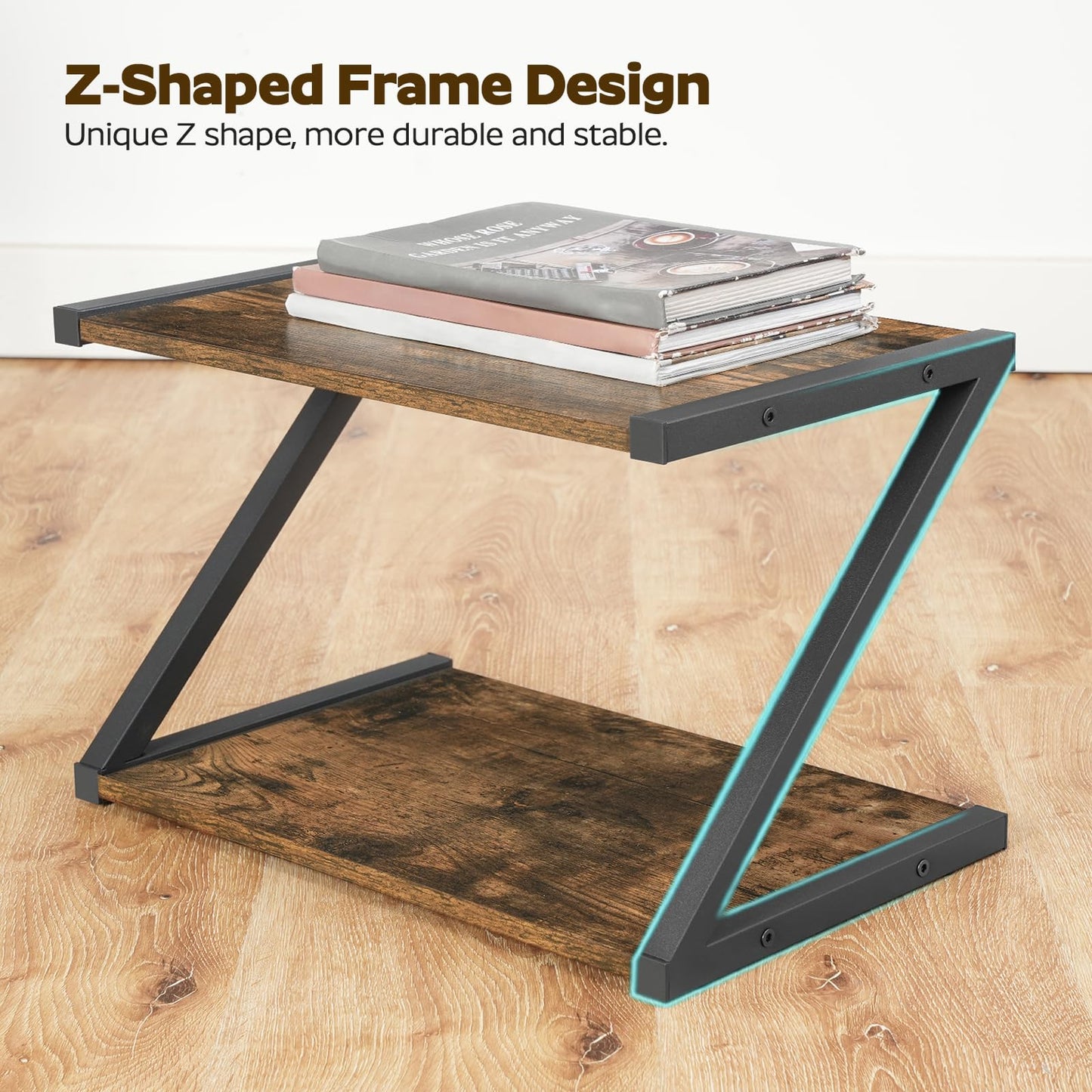 YATINEY Desktop Printer Stand, 2-Tier Printer Table with Storage Shelf, Under Desk Printer Stand for Office, Open Organizer Shelf, Easy Assembly, Rustic Brown PS02BR