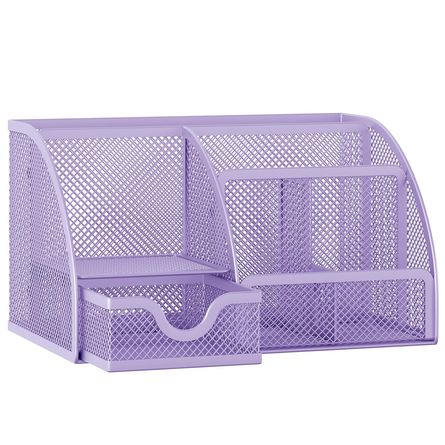 EasyPAG Mesh Desk Organizer with Drawer Multi-functional Pen Holder Stationery Organizer for Office School Supplies 6 Compartments Dorm Organizers and Storage for Desk, Light Purple