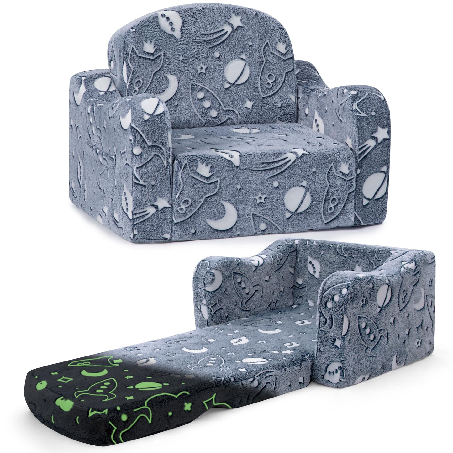aodisman Thick Comfy Kids Chair and Couch, 2-in-1 Soft Foldable Plush Kids Sofa, Foam Seating for Reading and Play, Removable Washable Cover,Deep Blue Galaxy