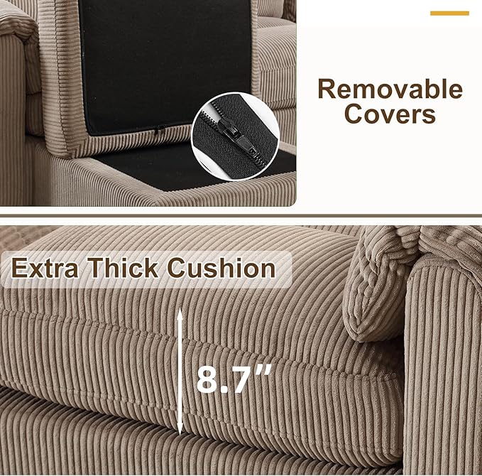 HAOMARKETS Corduroy Sofa Set, Two Upholstered Loveseat, and 3-Seater Couch