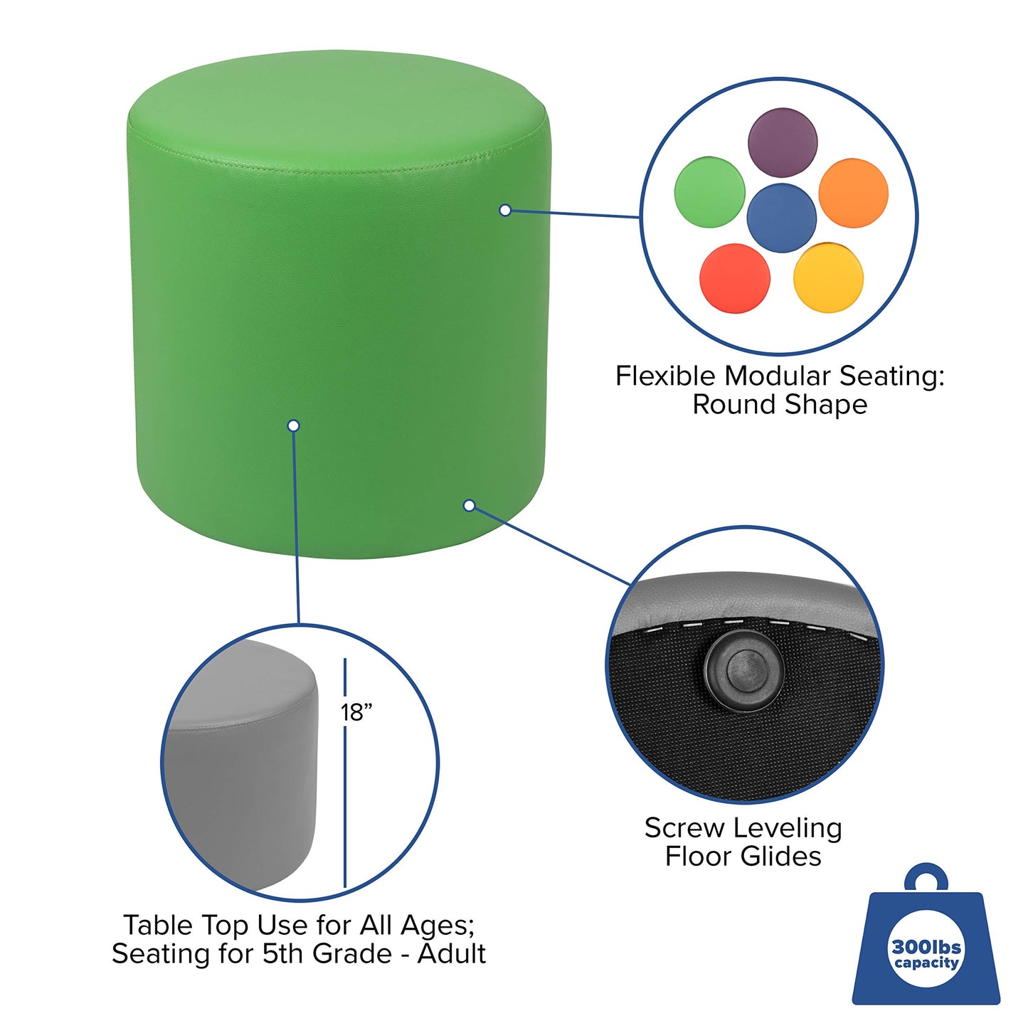 Flash Furniture Nicholas Soft Seating Flexible Circle for Classrooms and Common Spaces - 18" Seat Height (Green)