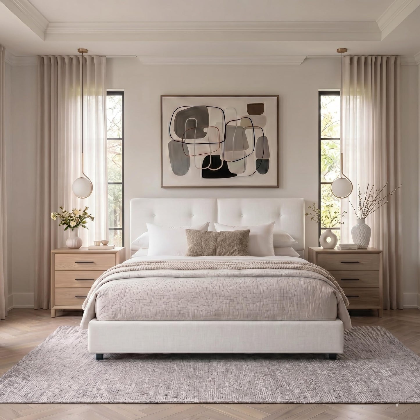 IMMERSTABLE Bed Frame Queen Size, Boucle Upholstered Bed Frame with Headboard, Removable and Washable, No Box Spring Needed, Wood Slat Support，Easy Assembly, White