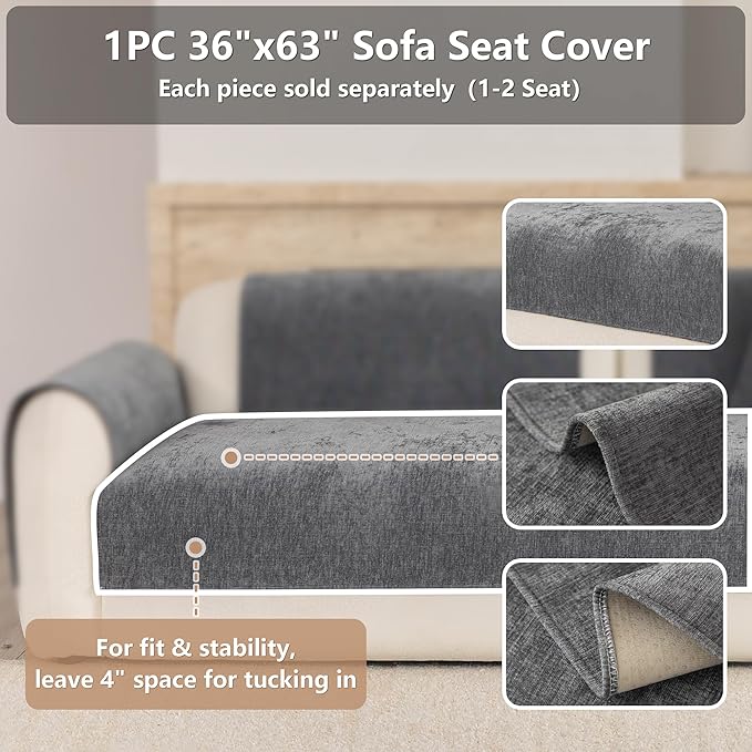 Premium Chenille Sofa Cushion Covers，Upgraded Anti-Slip Sectional Couch