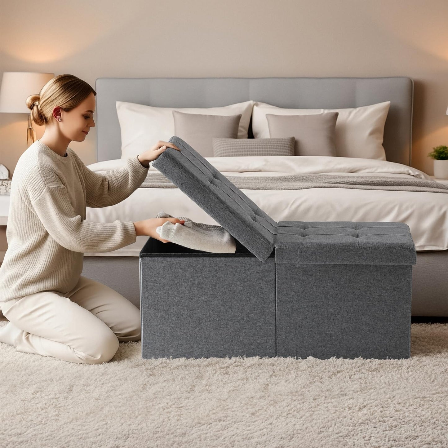 Snuvid 30-INCH Ottoman with Storage, Footrest Storage Bench, End of Bed Bench Coffee Table for Living Room, Bedroom, Entryway (Gray)