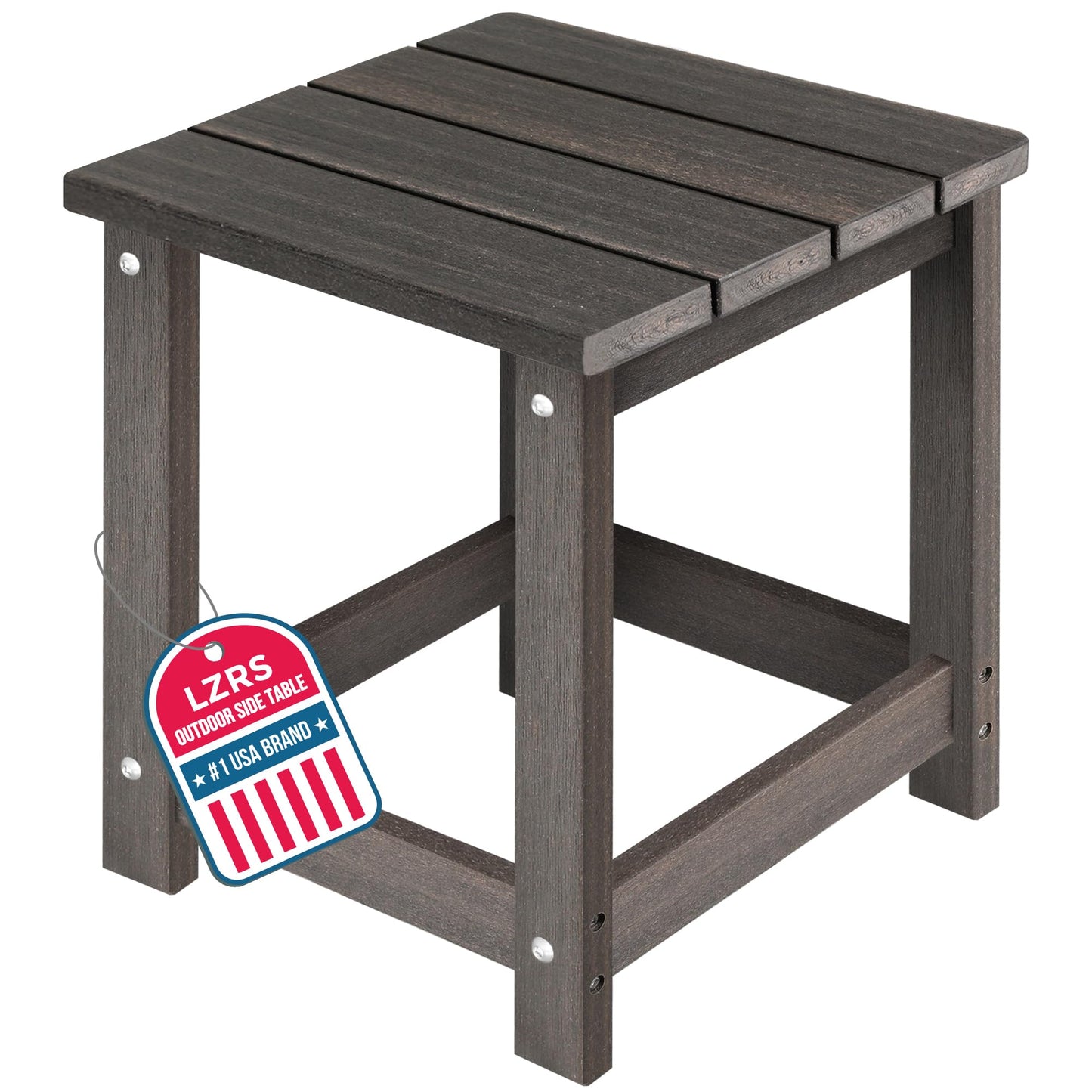 LZRS Square Patio Side Table, Heavy Duty HDPE Outdoor End Table with Wood Texture, Weatherproof Composite Table for Adirondack Chairs, Deck, Pool, Indoor/Outdoor, No Peeling or Cracking(Brown Mixture)