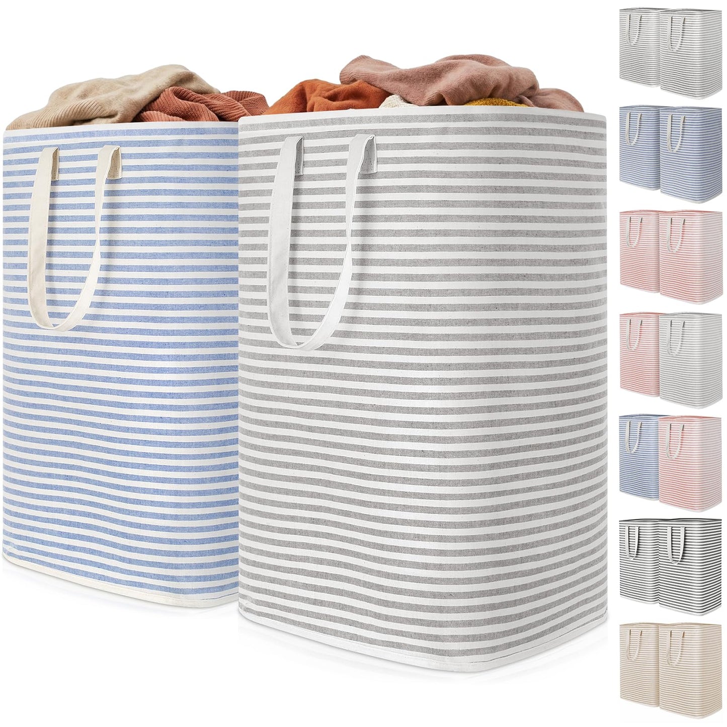 Lifewit 2 Pack Laundry Basket 80L Each, Collapsible Clothes Hamper with Reinforced Handles, Freestanding Waterproof Design for Bedroom and Laundry Room, Grey&Blue 160L Total