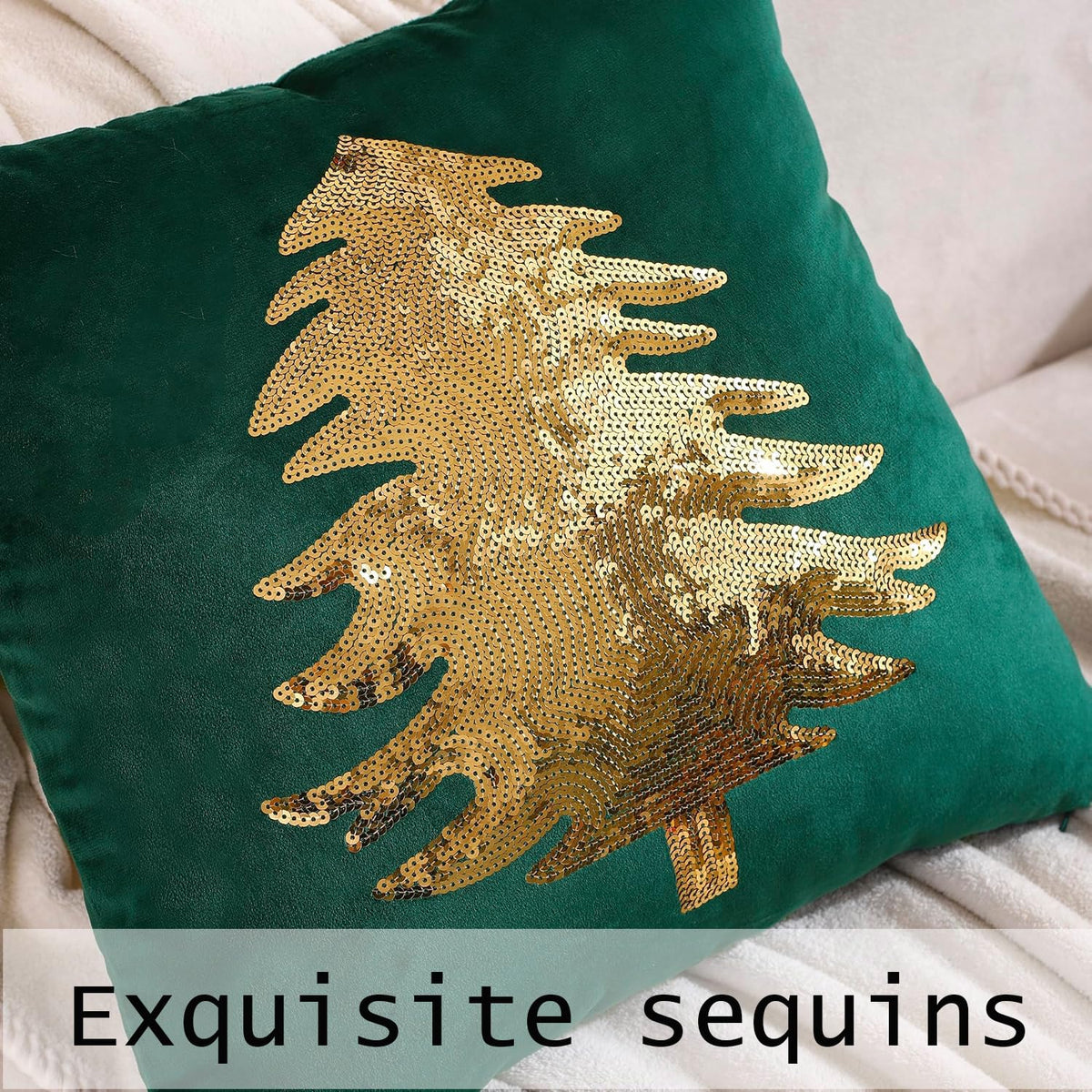 Tosleo Christmas Pillowcases 18 x 18 inch Set of 2 Dark Green Xmas Tree Sequins Throw Pillow Cover Christmas Pillow case Party Decorations Winter Holiday Cushion Cases