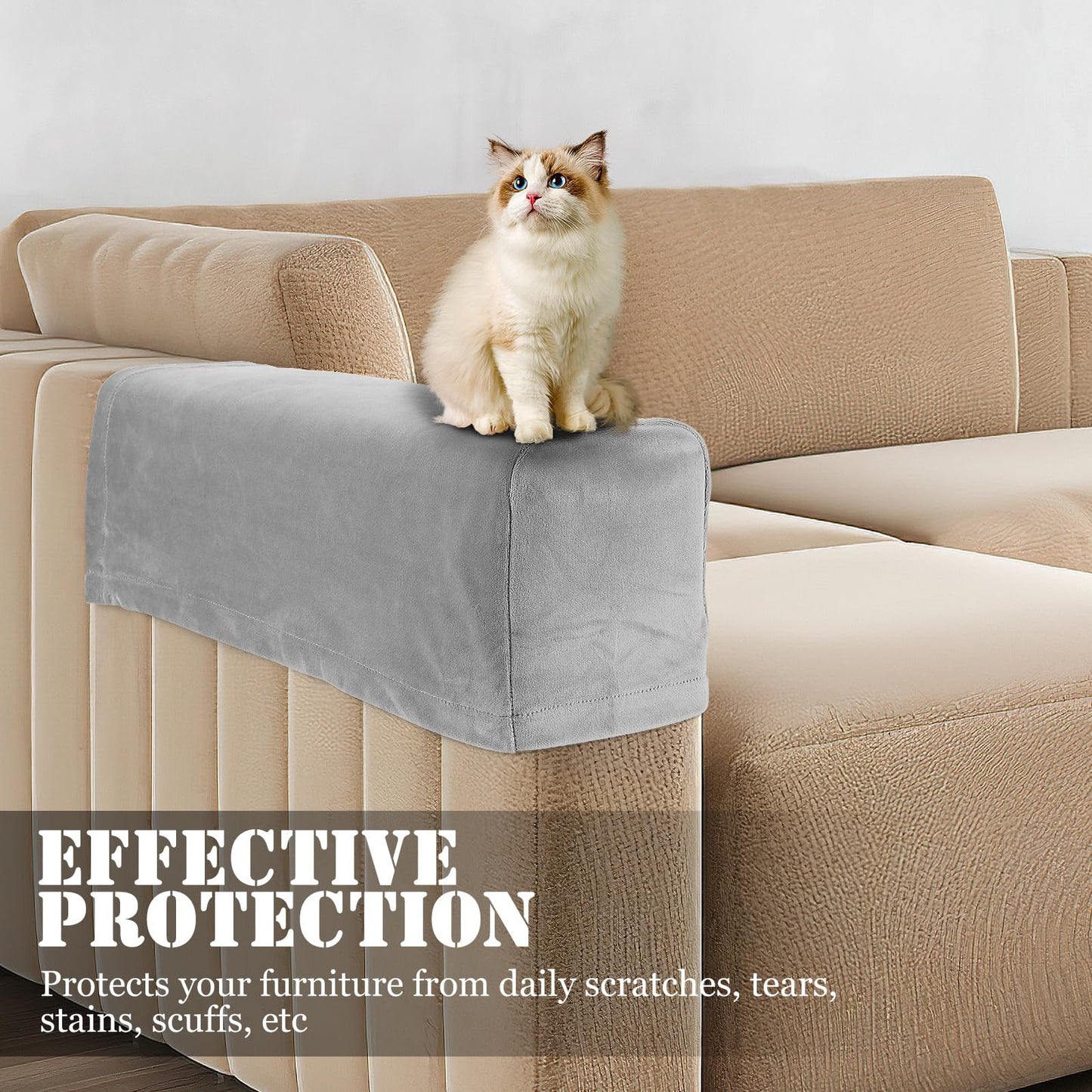 Cabilock 2 Pcs Universal Sofa Armrest Covers Elastic Velvet Slipcovers for Couch and Chair Stretch Furniture Protectors for Living Room and Office 7 X 20 Inches