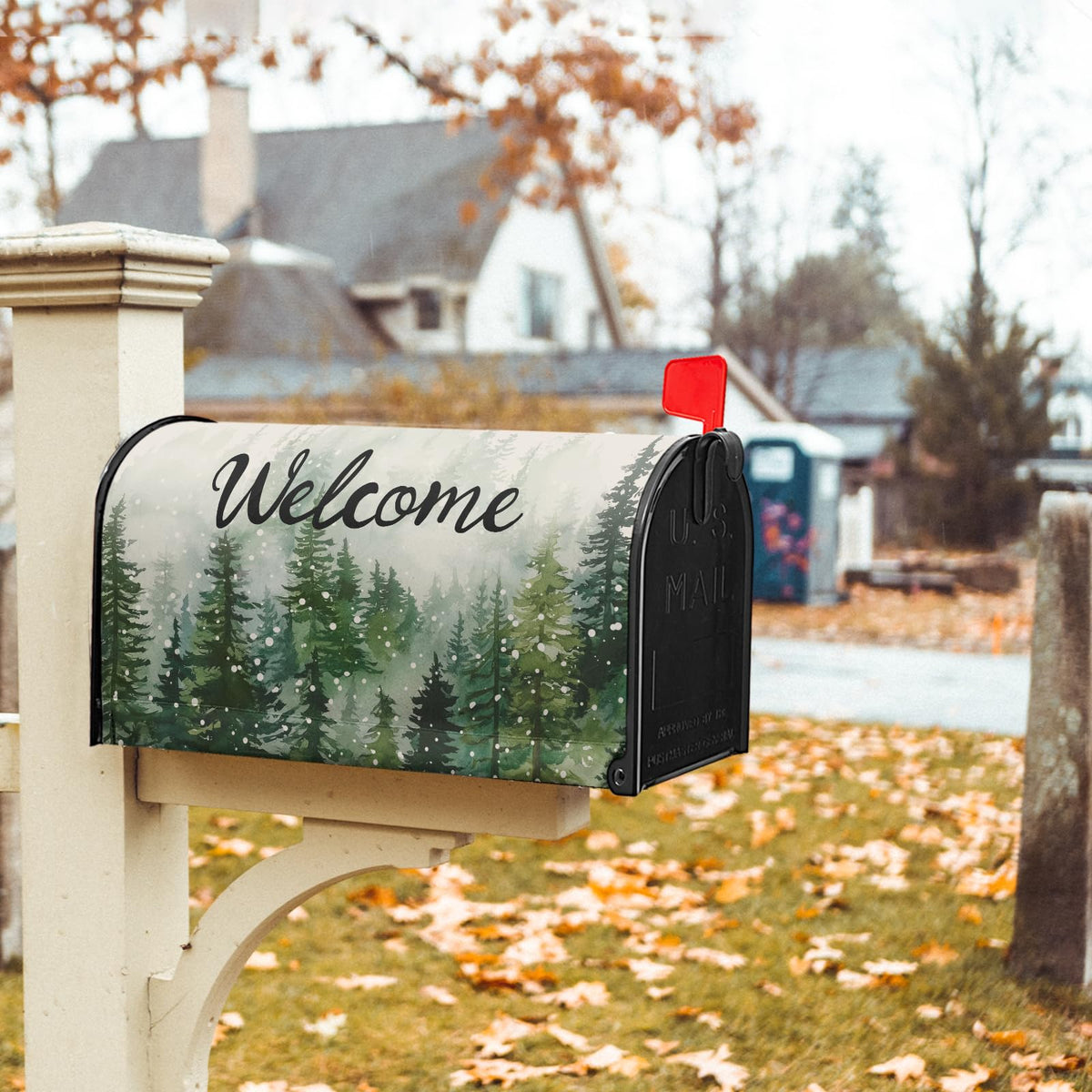 Winter Welcome Mailbox Cover Magnetic Standard Size 21"x 18" Green Winter Pine Tree Decorative Mail Box Covers Christmas Snowflake Holiday Mailbox Wraps Post Letter Box Cover for Home Garden Yard