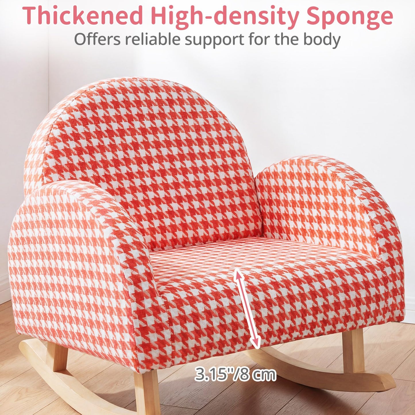 INFANS Kids Sofa, Toddler Rocking Chair with Solid Wooden Frame, Anti-Tipping Design, Plush Fabric, Children Armchair for Nursery Kindergarten Gift for Boys Girls (Rocking Chair, Orange)