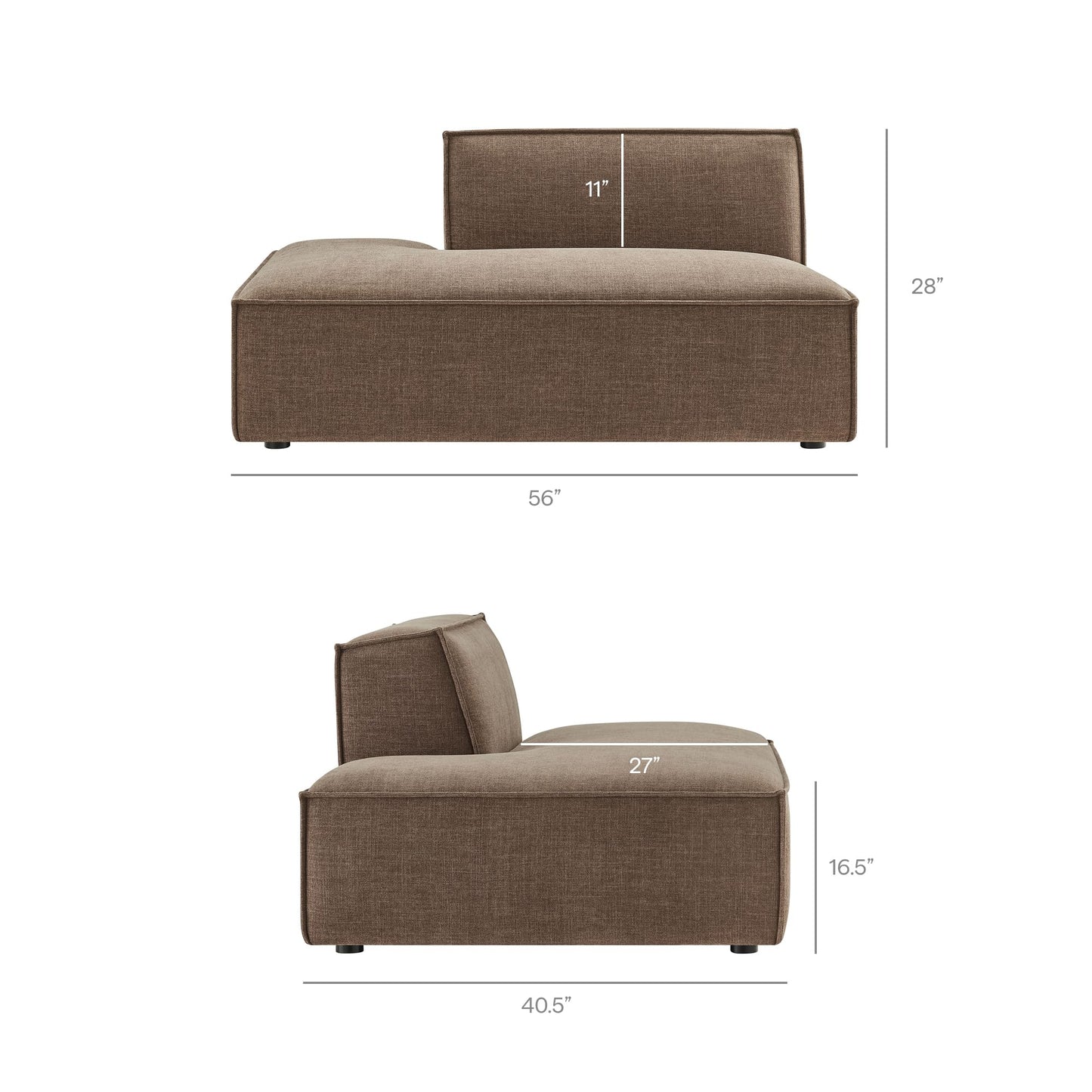 Modway Restore Performance Fabric Upholstered 4-Piece Modular L-Shaped Armless Sectional Sofa in Mocha – Low Profile Couch with Coil Seat Support and French Piping