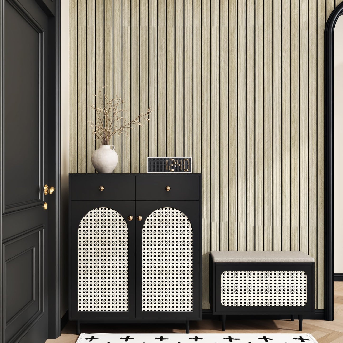 STICKEEP Oak Wood Panels Peel and Stick 3D Textured Acoustic Wall Slats Panel for Interior Wall Decor Self Adhesive Soundproof Wooden Slatted Panel Wallpaper for Bedroom Office Studio 23.6"x118"