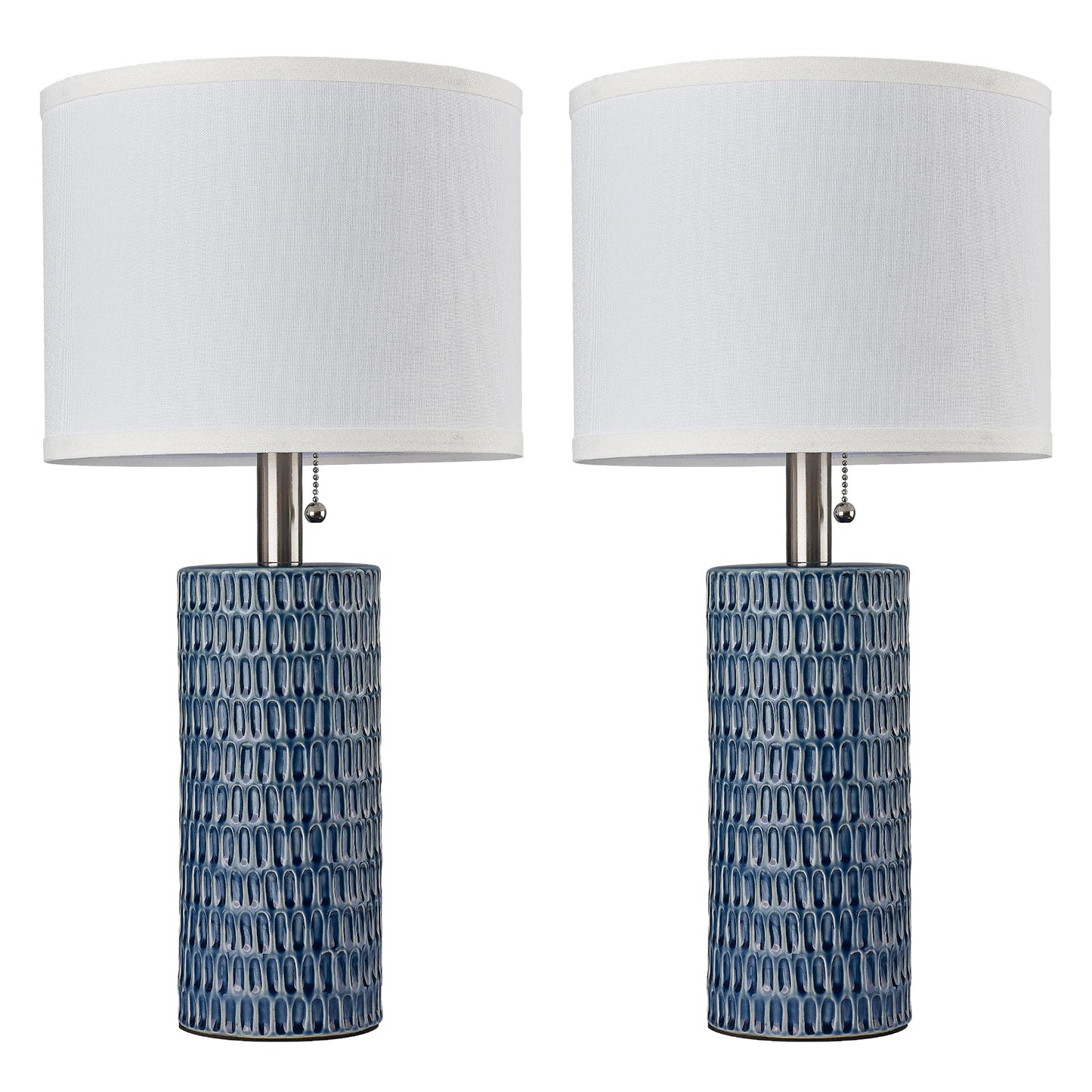 Reaketon Table Lamps for Living Room Set of 2, Ceramic Table Lamps for Bedroom, 20" Modern Lamps for Night Stands, Dark Blue