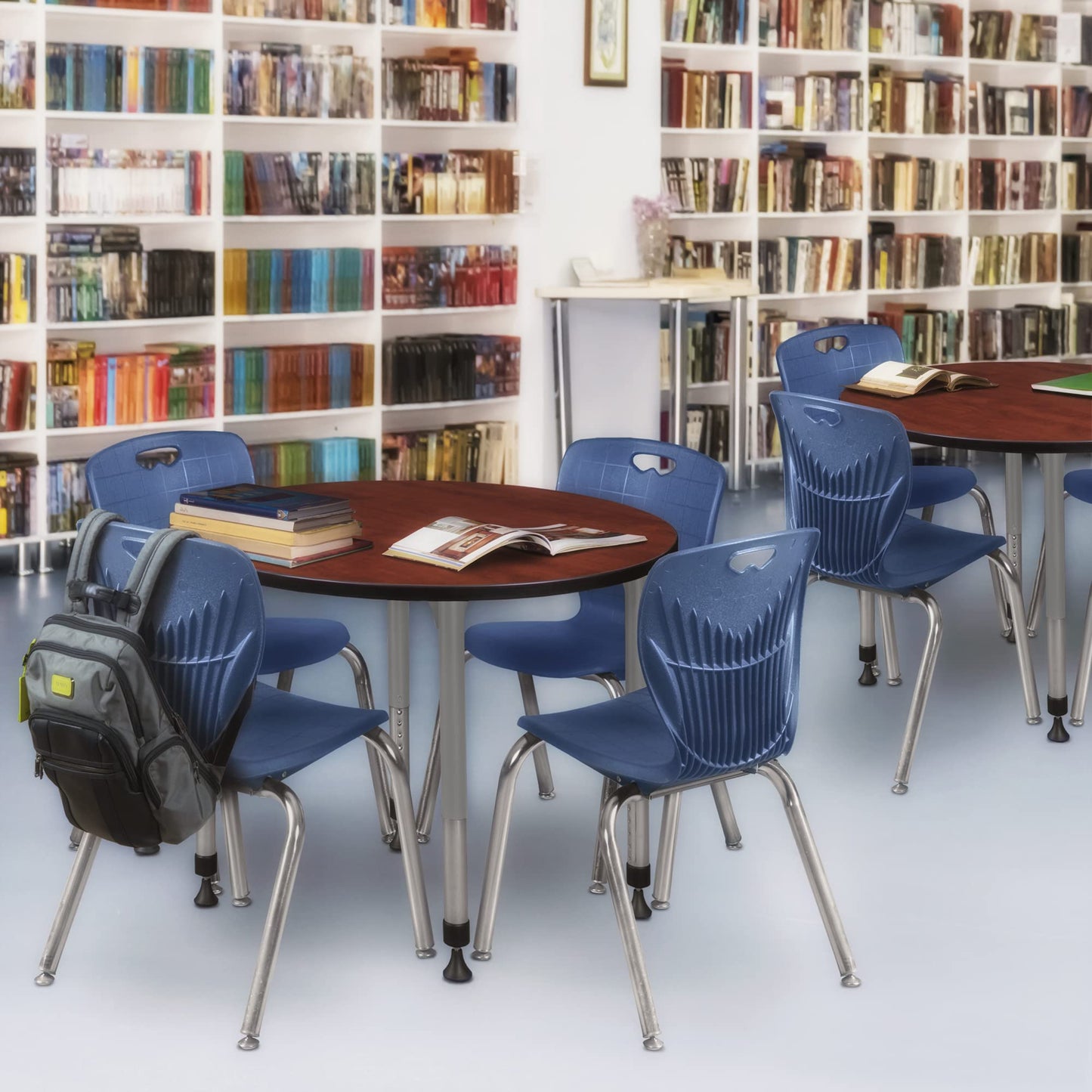 Romig Trek 36 in. Round Height Adjustable Classroom Activity Table- Cherry Top & Grey Base