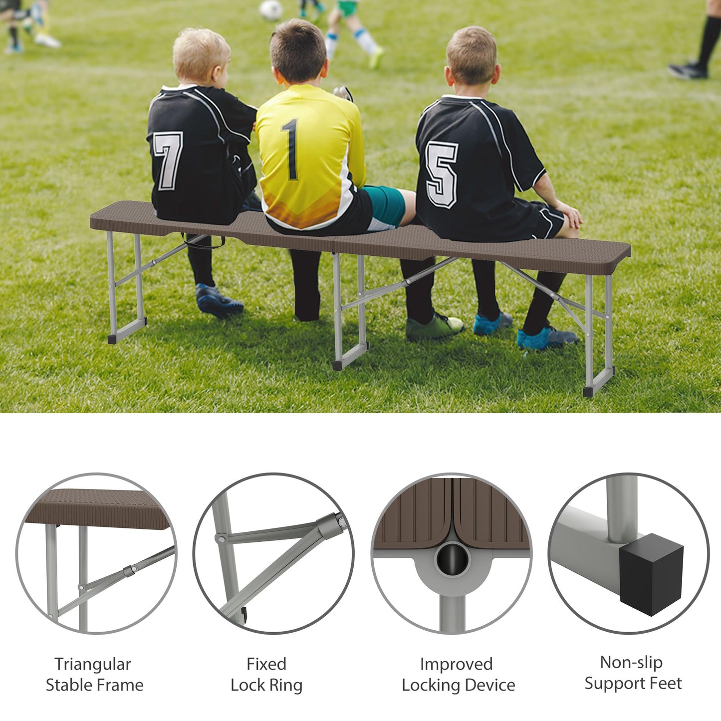 Candockway 6ft Plastic Folding Bench with Carrying Handle & Lock, Portable Outdoor Bench in Garden Picnic Camping Dining Party Seat, Waterproof Bench for Soccer Activities, Ratten Patterned(2 Pack)