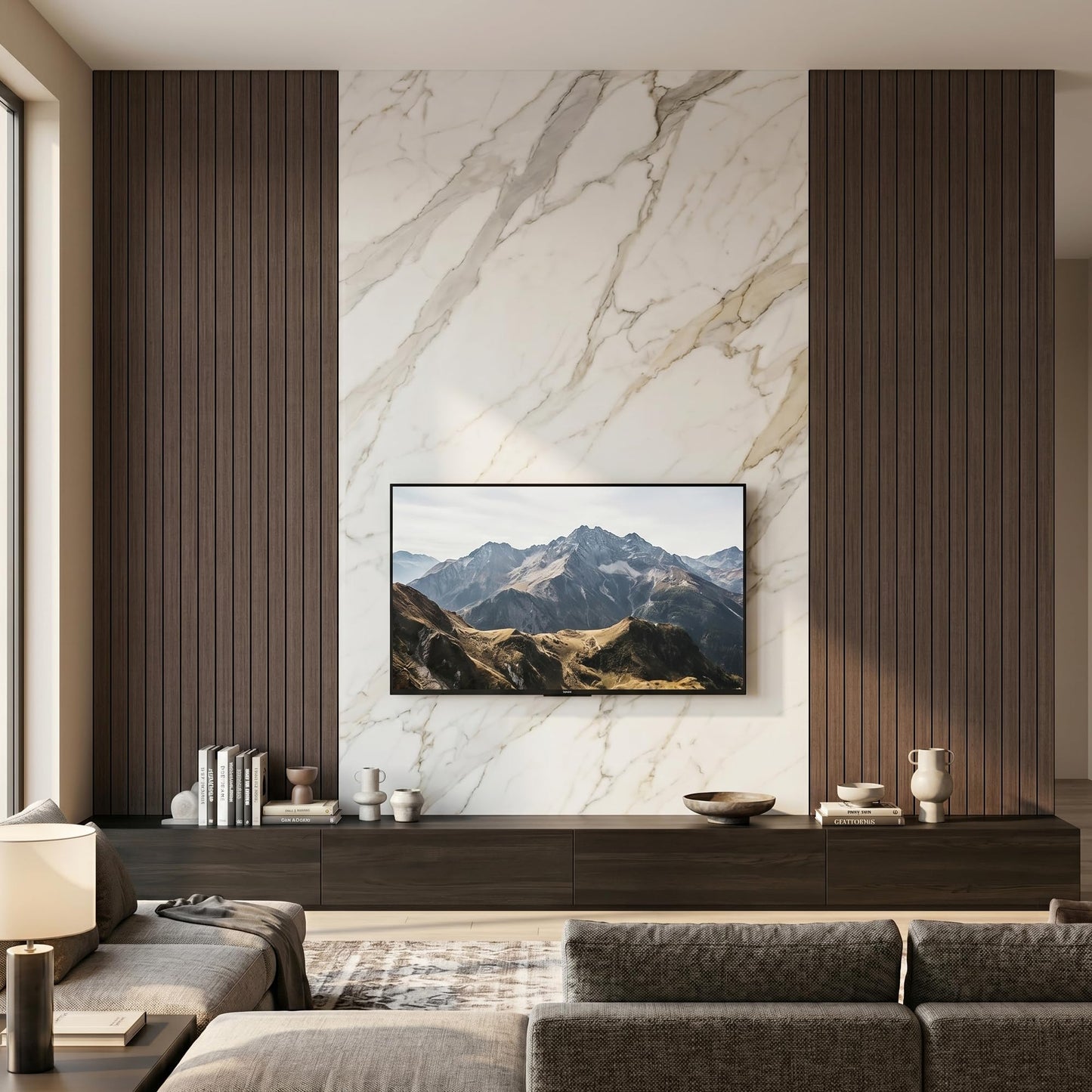 INNO STICKERS Peel and Stick Faux Wood Slat Wall Panels, 118" x 48" Walnut Self-Adhesive Flexible Wall Paneling, 3D Wood Grain Wallpaper for Walls & Ceilings, Covers 38.75 Sq. Ft.