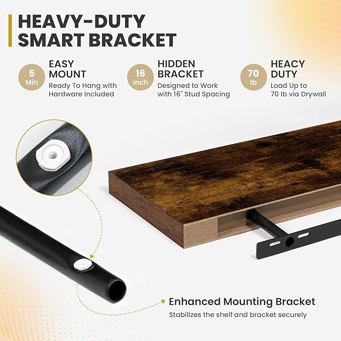 Acovy 40 Inch Floating Shelves, 9.3" Deep Floating Shelf Wall Mounted, Rustic