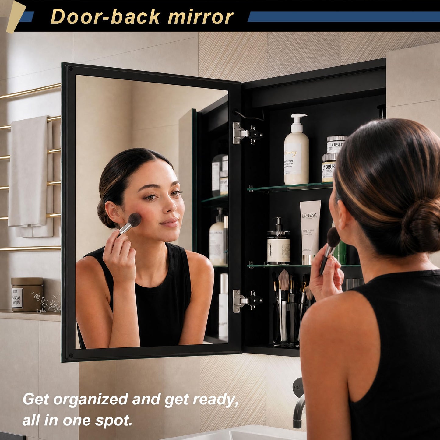 GANPE LED Lighted Bathroom Medicine Mirror Cabinet with Sockets & USBs, Anti-Fog Dimmable Light and Color Adjustment, Easy to Install Aluminum Cabinet (40 * 28 Three-Door)