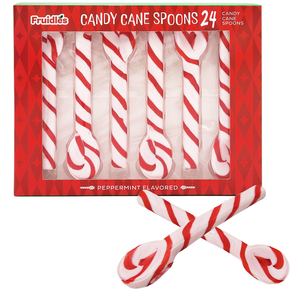 Fruidles Christmas 24-Pack Spoon Candy Canes Suckers, Peppermint Flavor in Box (24 Pack)