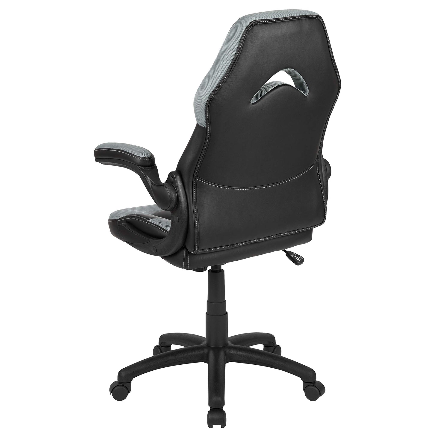 Flash Furniture X10 High-Back LeatherSoft Racing Style Gaming Chair with Flip-Up Arms, Ergonomic Padded Swivel Computer Chair, Gray/Black