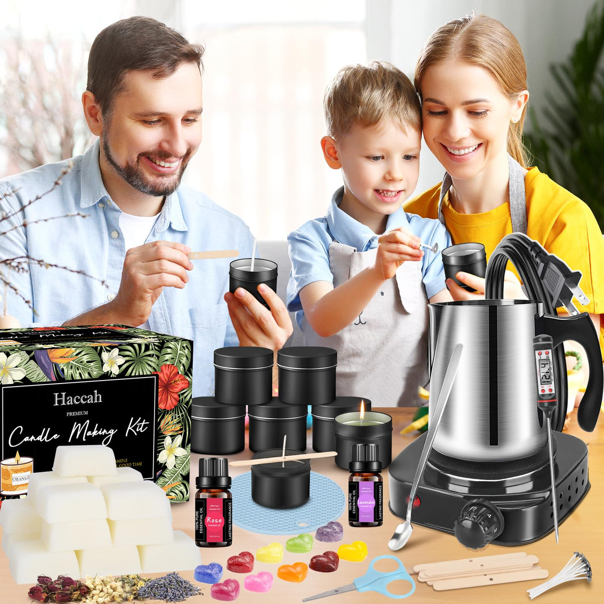 Complete Candle Making Kit With Wax Melter, Candle Making Supplies, DIY Arts&Crafts Kits Gift For Adults,Beginners,Including Bees Wax,500w Electric Stove,Wicks,Rich Scents,Wick Clips,Pouring Pot Etc.