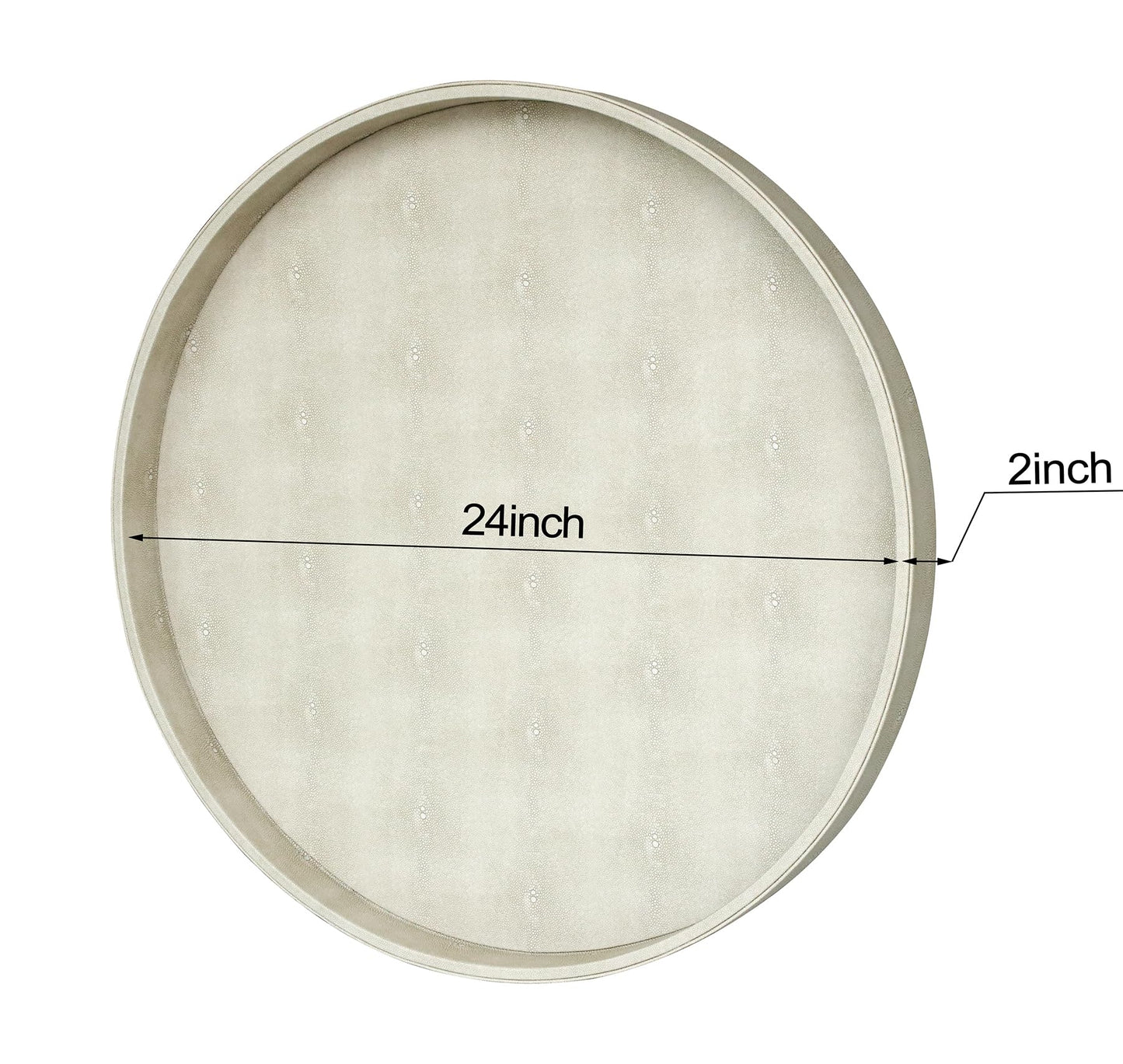 HofferRuffer Large Round Serving Tray 24'', Elegant Faux Leather Circle Ottoman Table Tray, Serve Tea Coffee Breakfast in Bedroom Living Room Kitchen (Cream White)