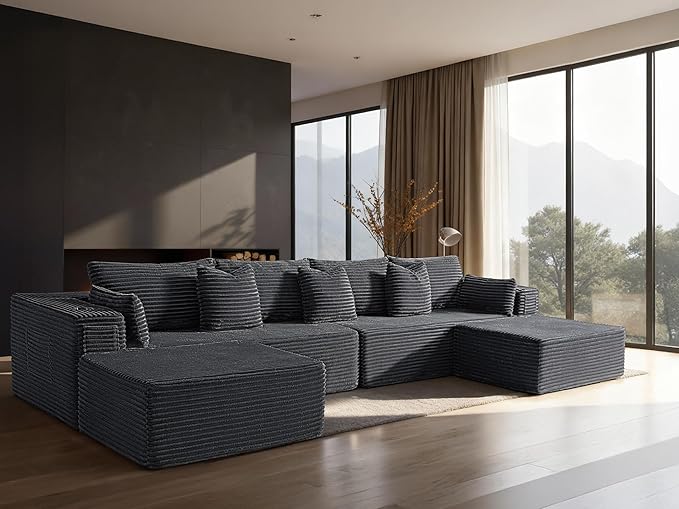 138" Cloud Sectional Couch, Comfort U Shaped Sofa