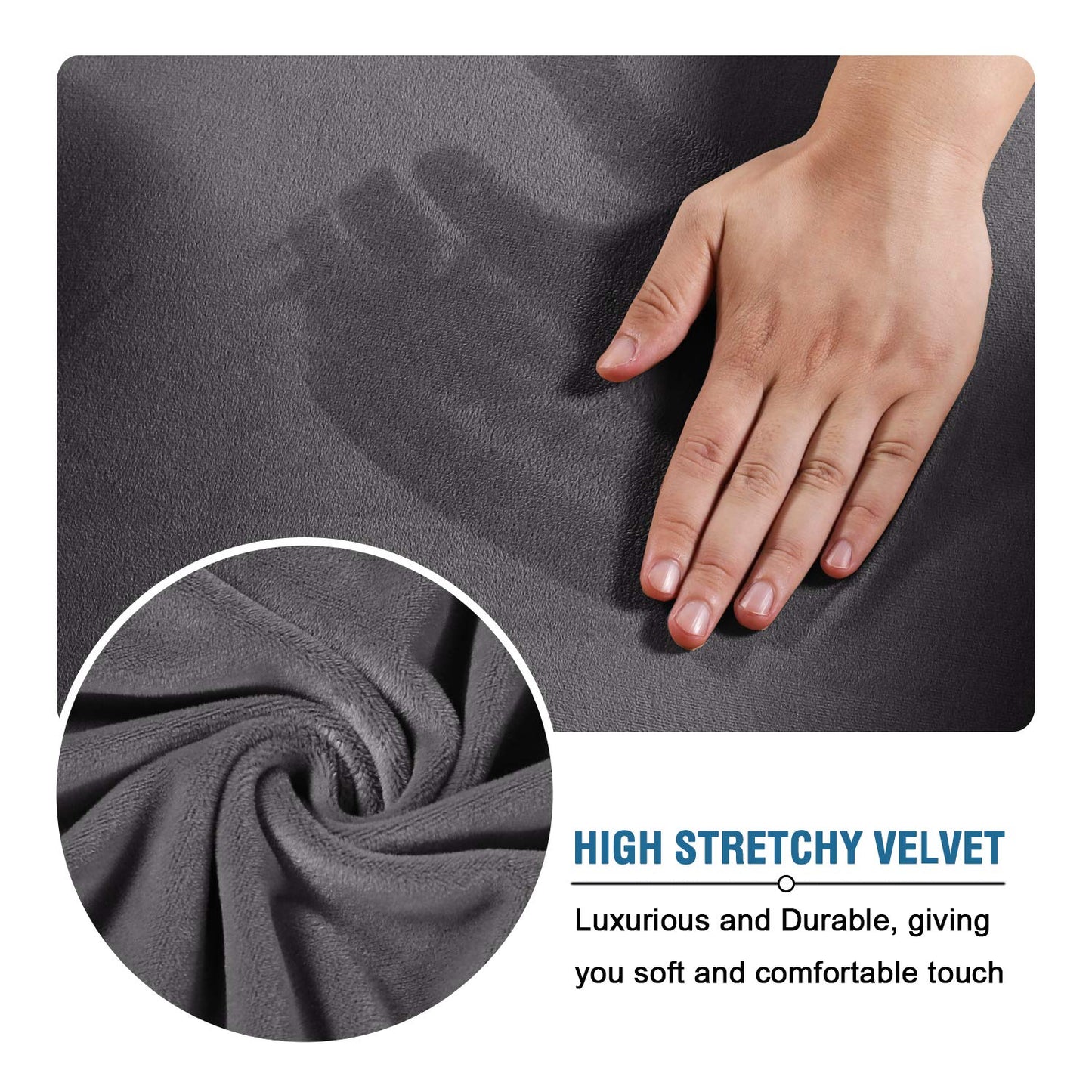 H.VERSAILTEX Real Velvet Plush 3 Piece Stretch Sofa Covers Couch Covers for 2 Cushion Couch Loveseat Covers Width Up to 72 Inch Feature Thick Soft Stay in Place (Medium Sofa, Grey)