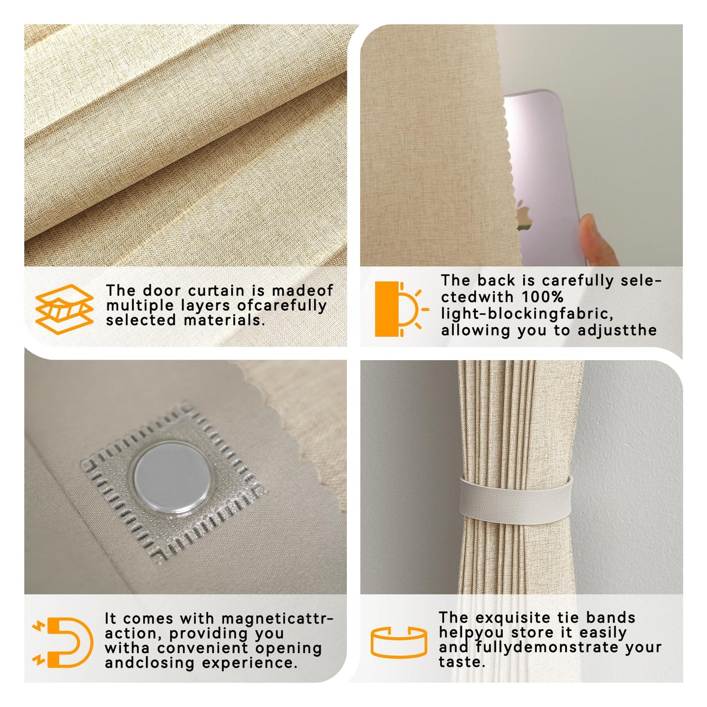 Jilron Accordion Door Curtain Set - 100% Blackout, with Curtain Rod Included, for Bedroom Privacy Protection (Beige-43 W x 78" L+Rod)