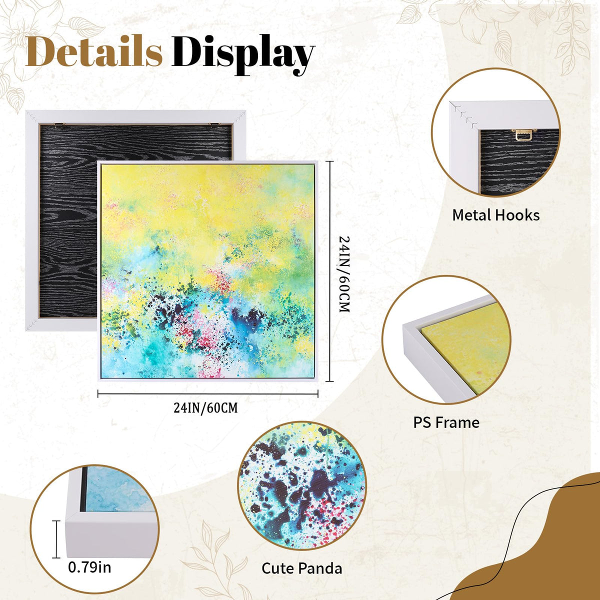 24x24 Inch Framed Wall Art Set of 2, Yellow Flower Panda Abstract Modern Canvas Wall Decor - Boho Color Fusion Living Room Bedroom Office Art, Hidden Panda Discovery
