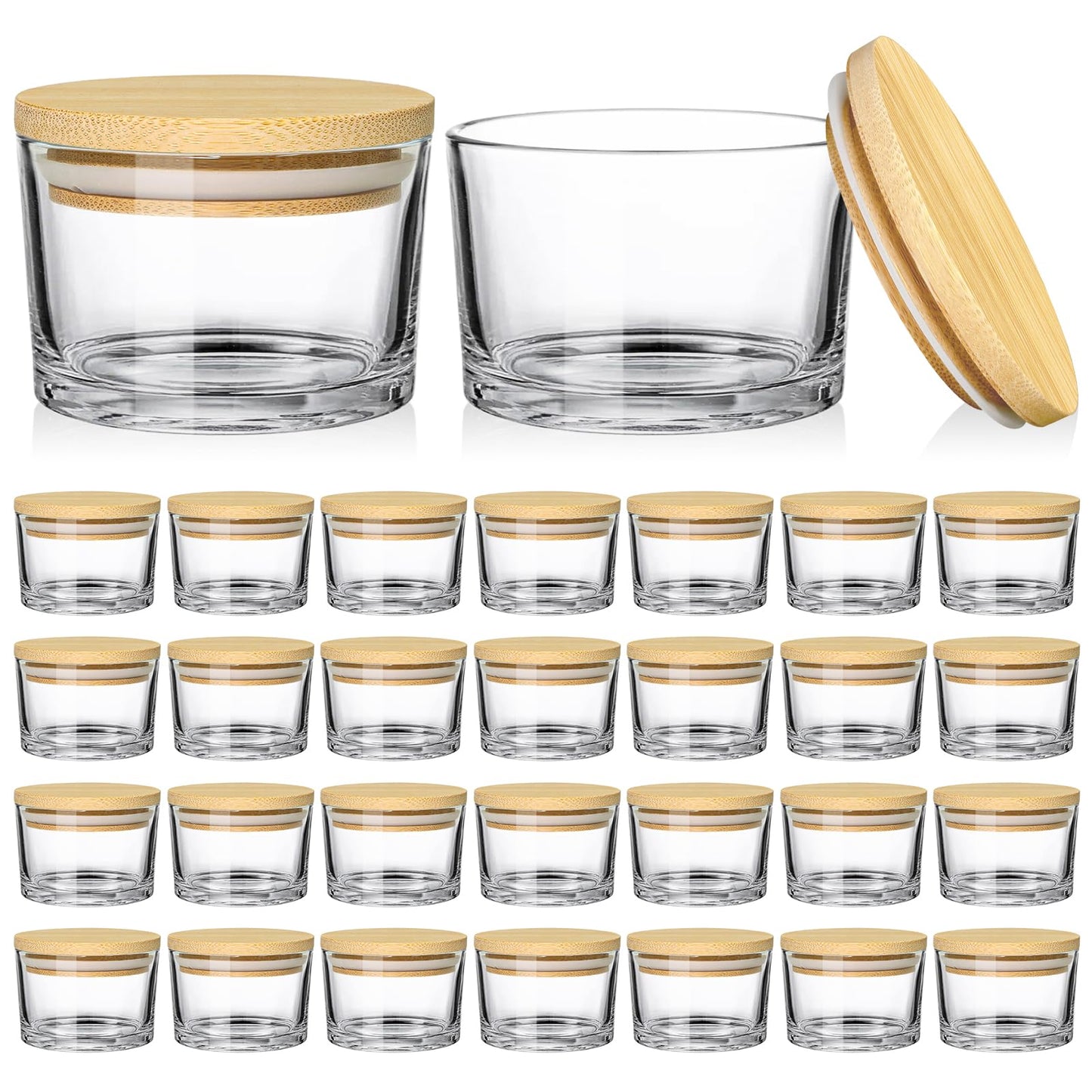 SUPMIND 30 Pack 4oz Clear Candle Jars, Small Wide Mouth Glass Empty Jars with Bamboo Lids for Making Candle, Bulk Container