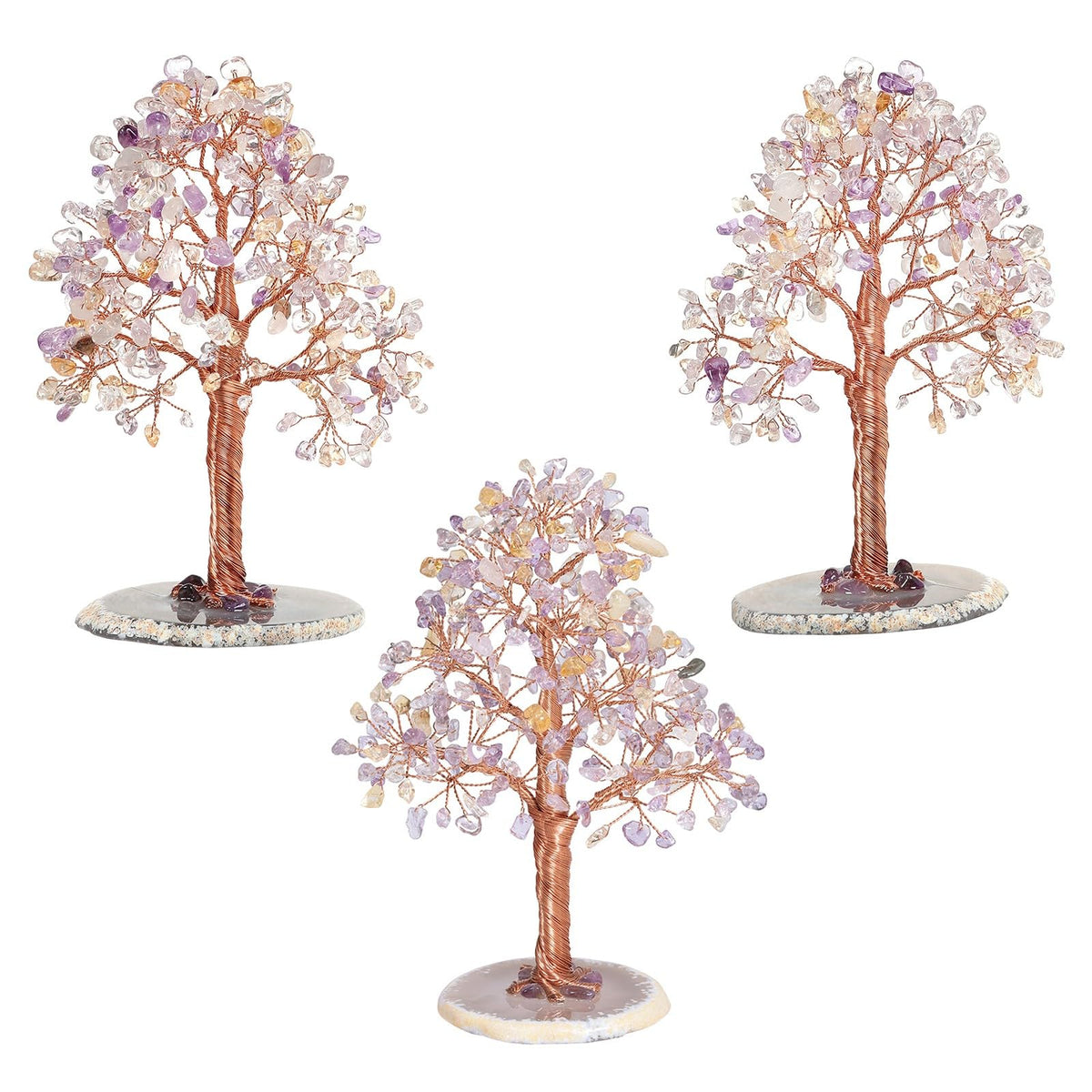 dssmboom Healing Crystal Money Tree with Natural Agate Slice Base for Chakra Balancing, Decorative Feng Shui Stone Bonsai Crystal Tree for Wealth and Good Luck, Amethyst & Citrine