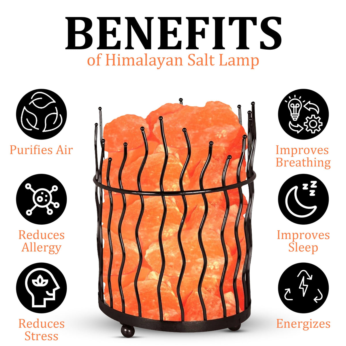 Natural Himalayan Salt , Tall Round Metal Basket lamp with Dimmer Switch | 8-10 lbs