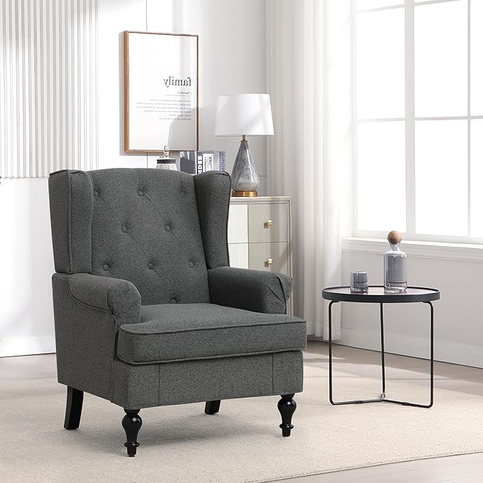 Accent Chair Set of 2, Mid Century Modern Fabric Wingback Chair, Upholstered