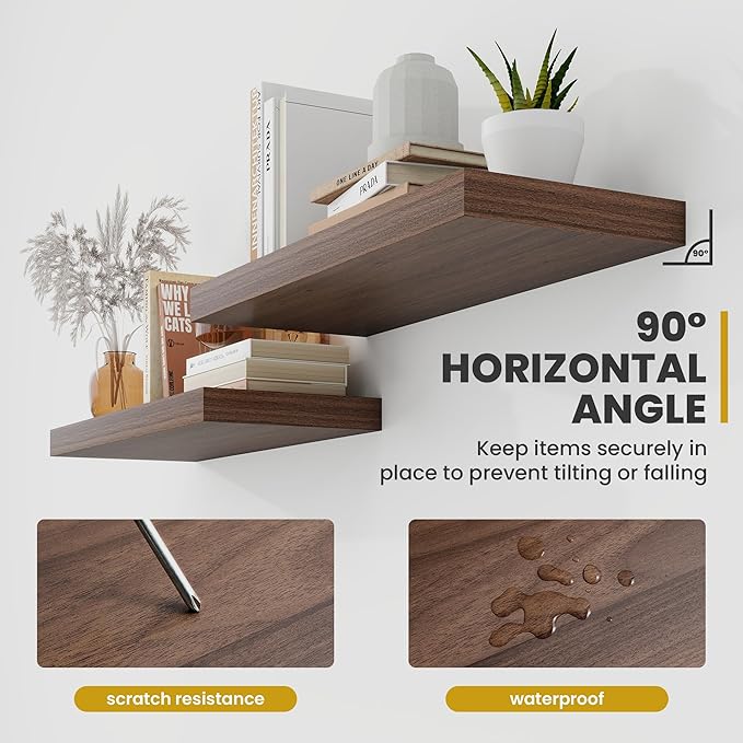 Acovy 24 Inch Floating Shelves, 9.3" Deep Floating Shelf Wall Mounted, Rustic